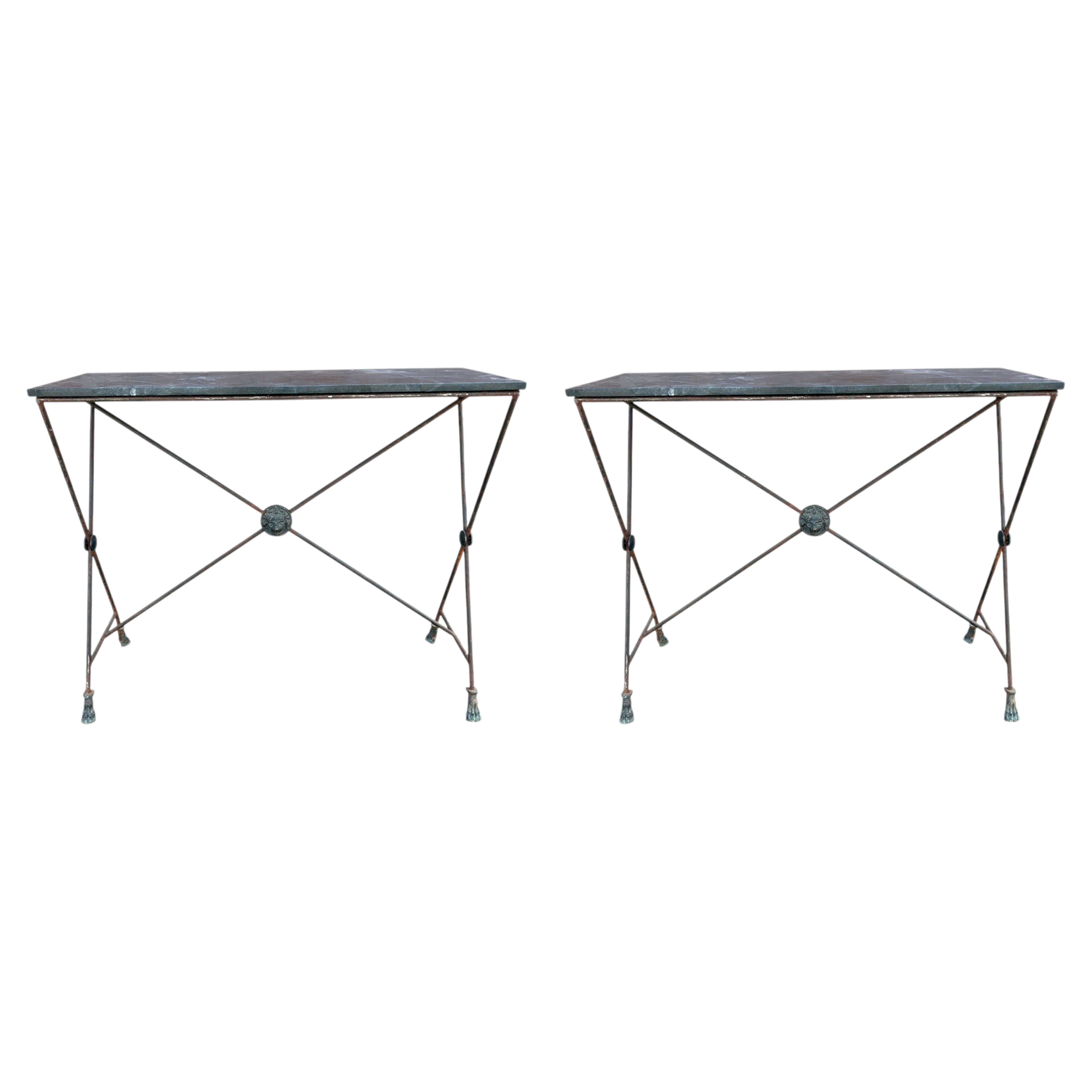 Frinch Hand Pair Of French Maison Baguès Wrought Iron Neoclassical Style Console ...