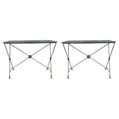 Pair Of French Maison Baguès Wrought Iron Neoclassical Style Console Tables