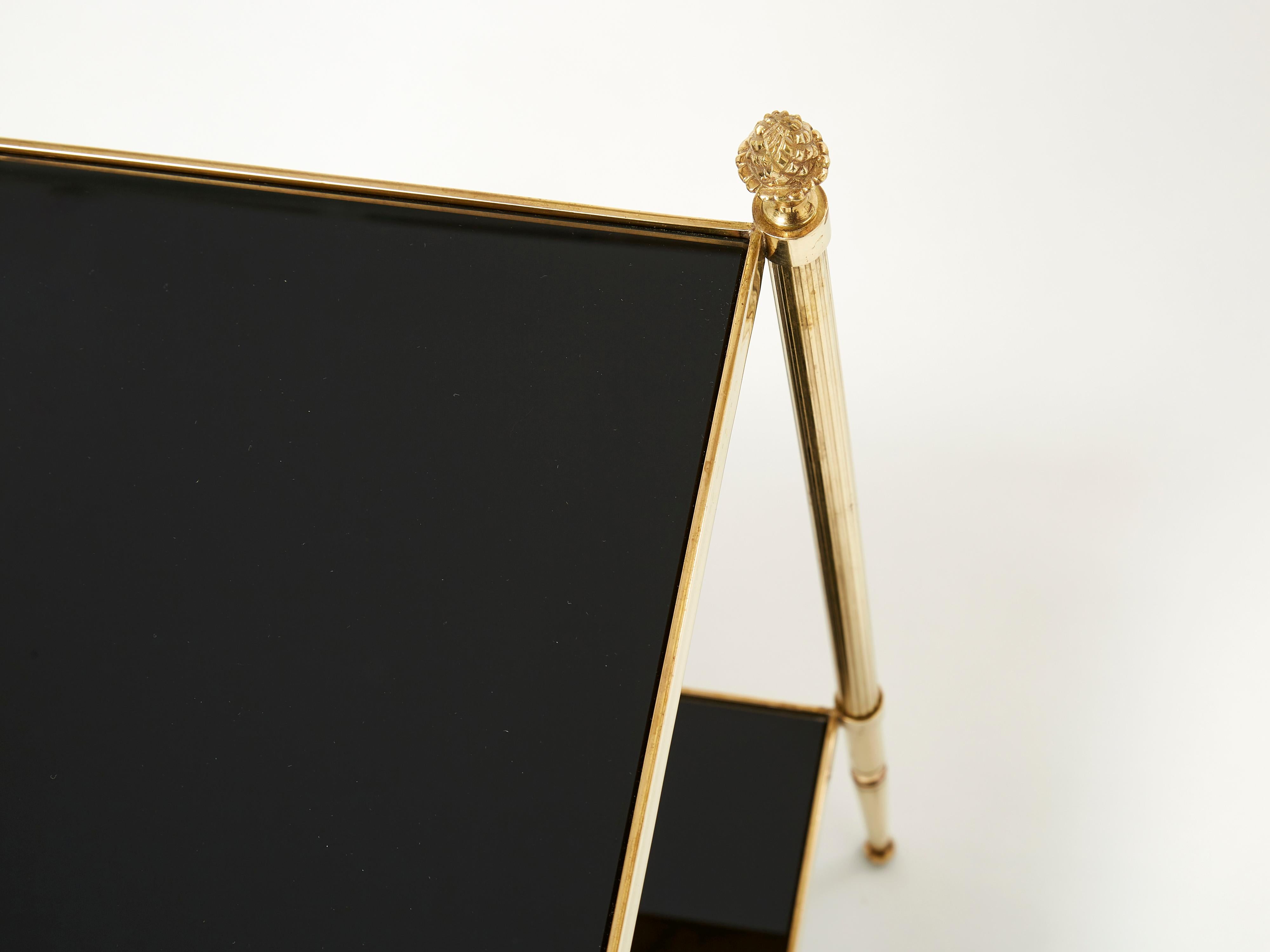 Pair of French Maison Jansen Brass Black Glass Two-Tier End Tables 1960s In Good Condition In Paris, IDF