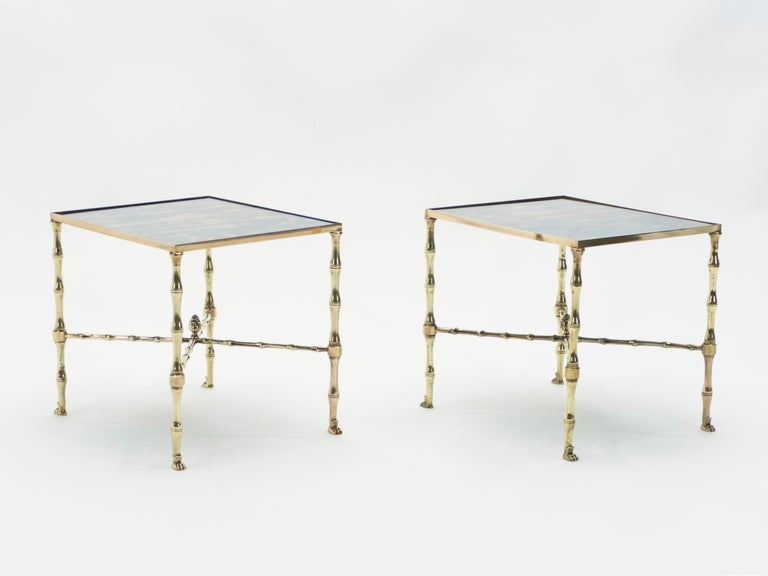 Pair of French Maison Jansen Brass Mirrored End Tables, 1960s For Sale 7