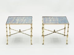 Paire de tables d'extrémité en laiton avec miroir de la Maison Jansen, années 1960