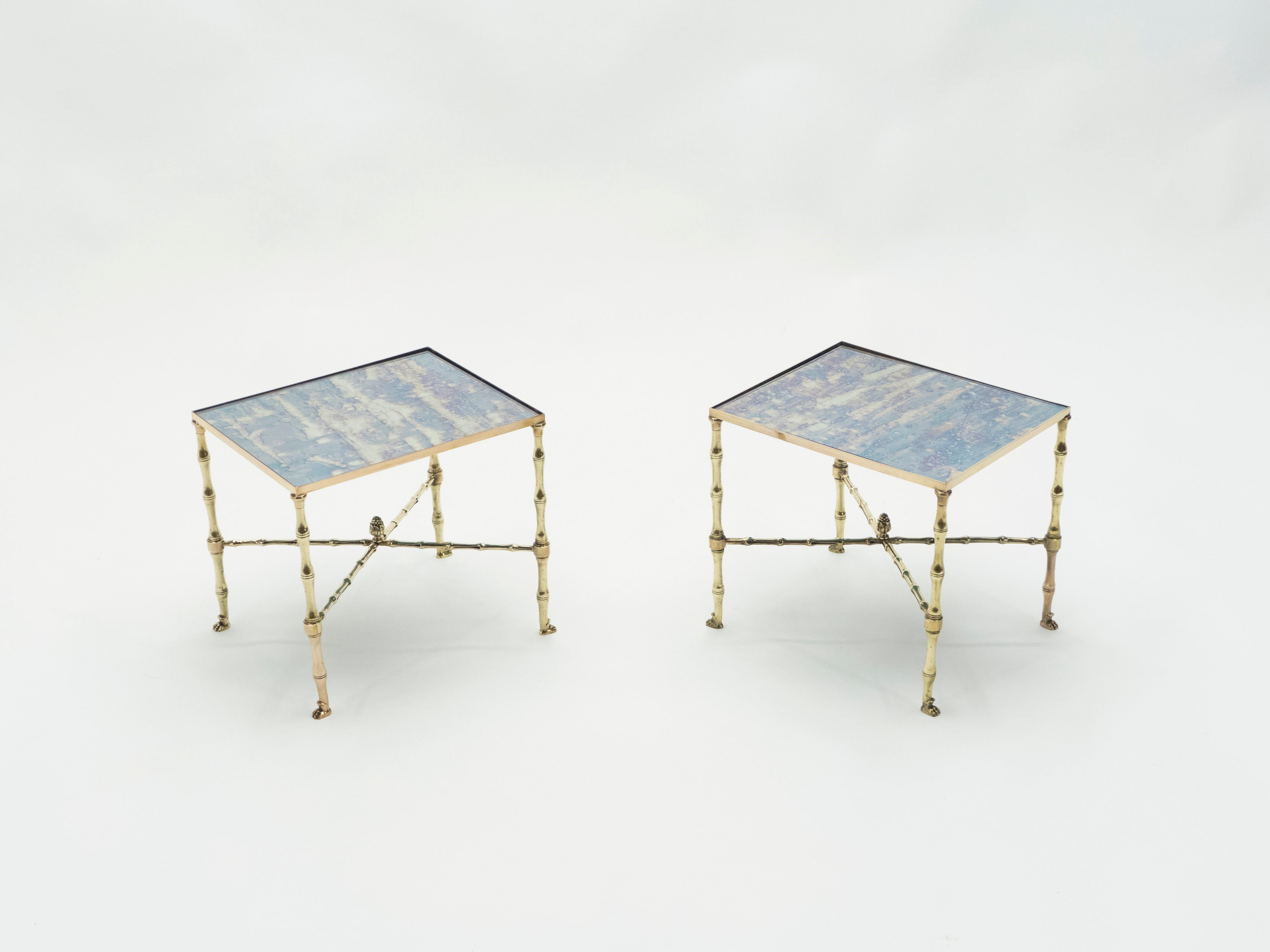 Pair of French Maison Jansen Brass Mirrored End Tables, 1960s In Good Condition For Sale In Paris, IDF