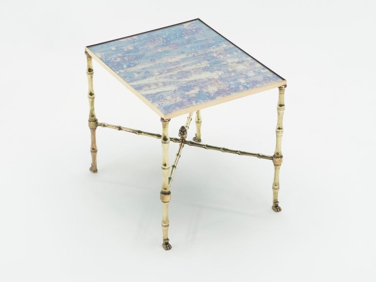 Pair of French Maison Jansen Brass Mirrored End Tables, 1960s For Sale 2