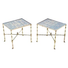 Pair of French Maison Jansen Brass Mirrored End Tables, 1960s