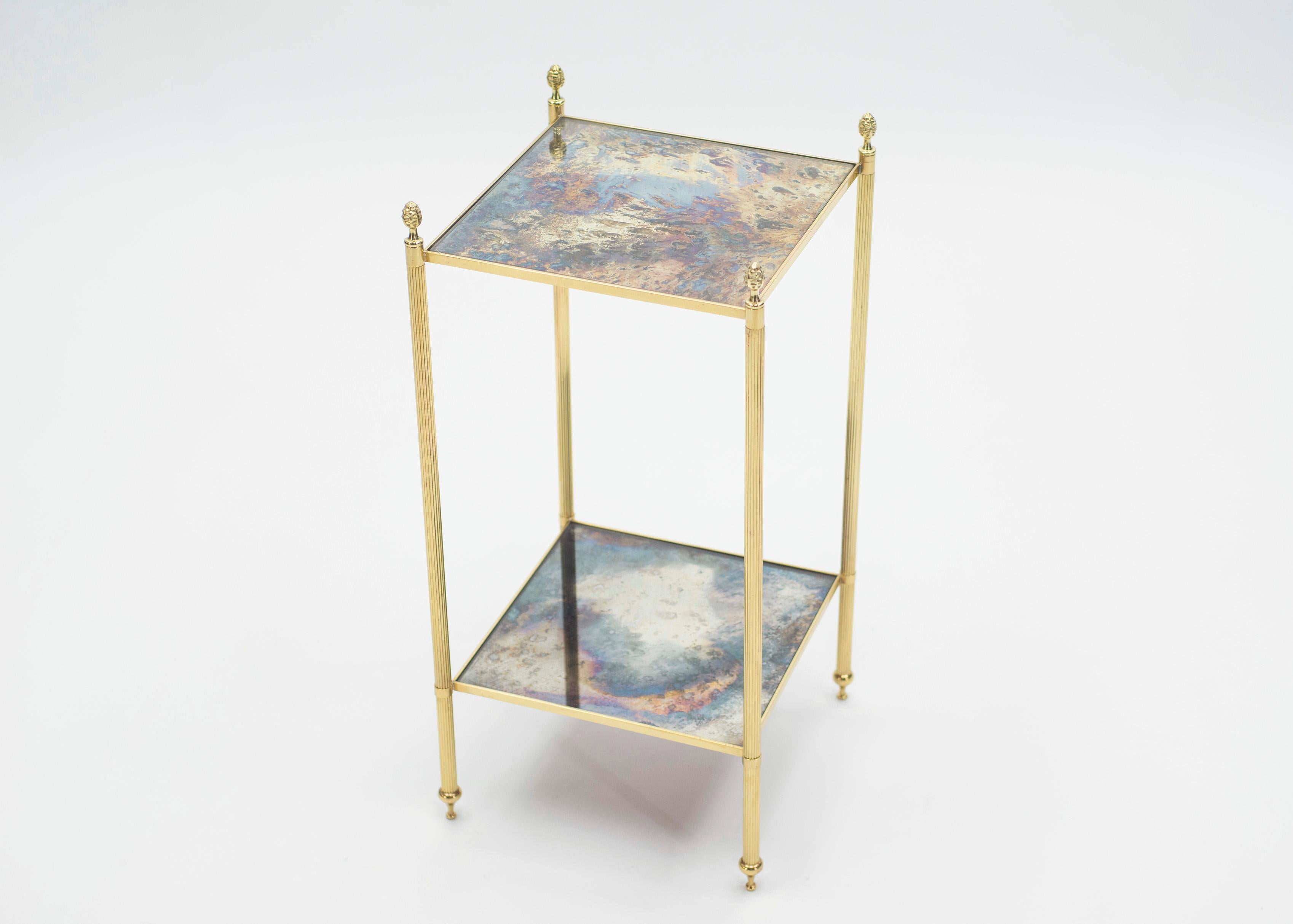 Pair of French Maison Jansen Brass Mirrored Two-Tier End Tables, 1960s 5