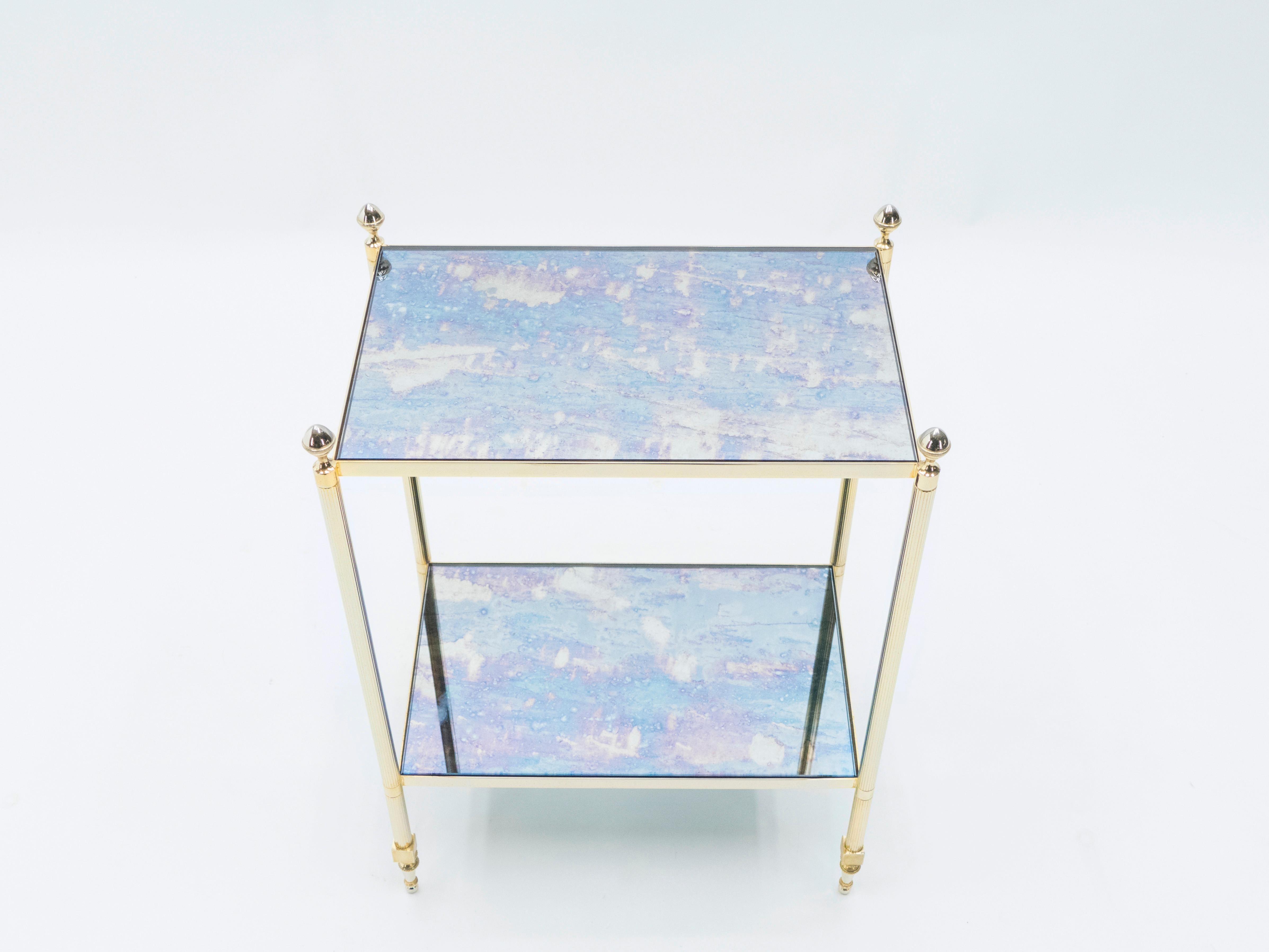 Pair of French Maison Jansen Brass Mirrored Two-Tier End Tables, 1960s 6
