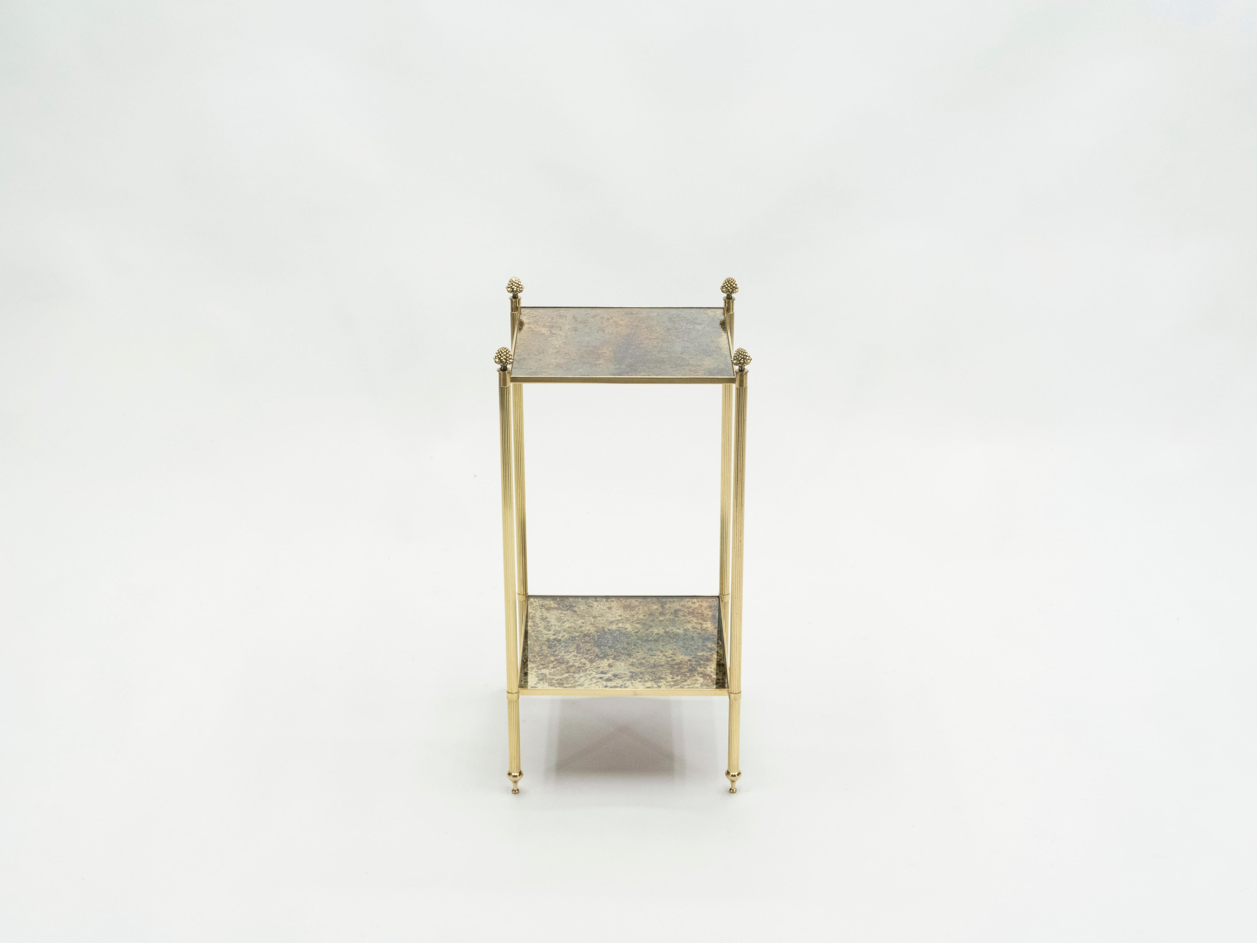 Pair of French Maison Jansen Brass Mirrored Two-Tier End Tables, 1960s 6