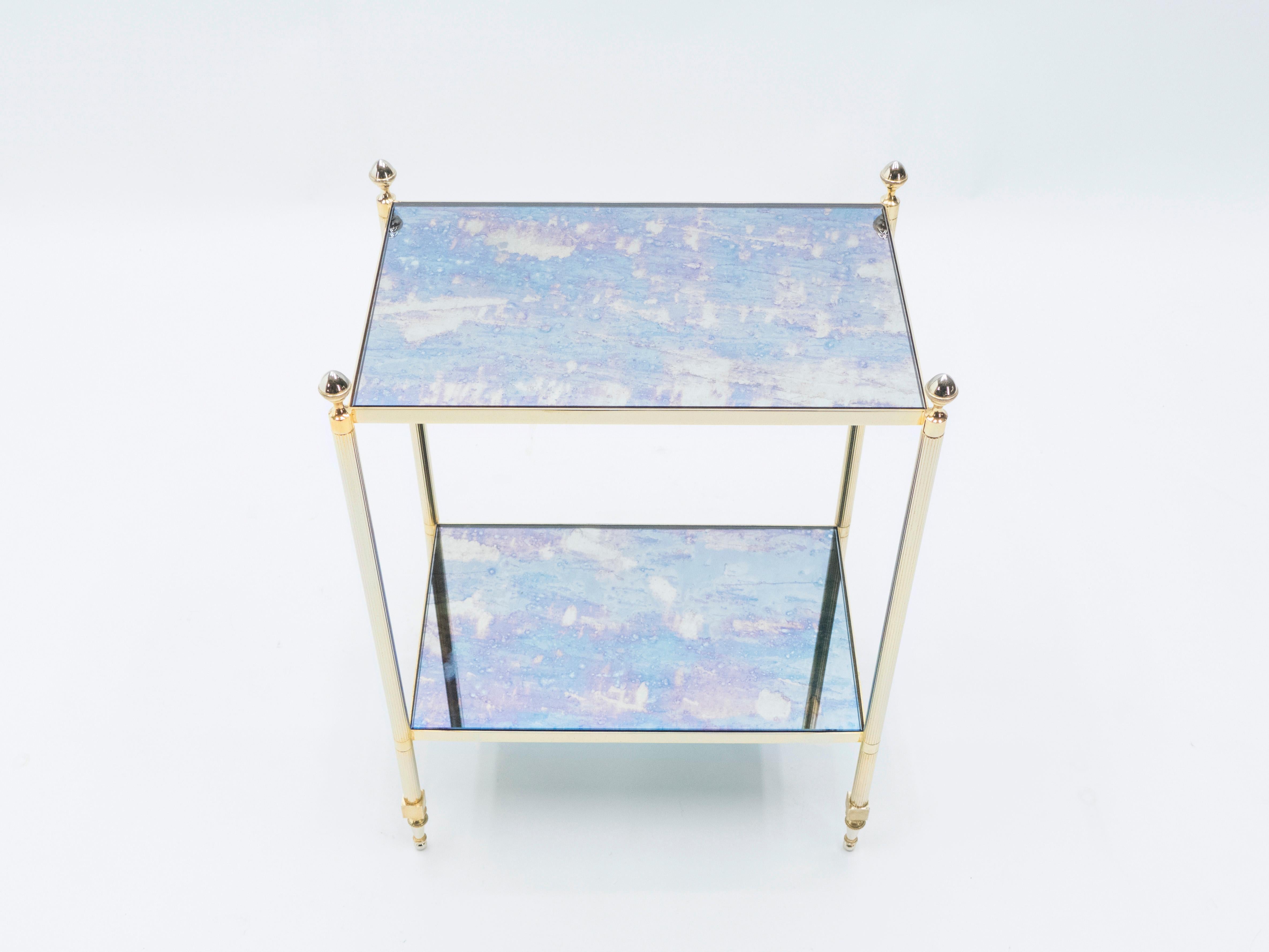 Pair of French Maison Jansen Brass Mirrored Two-Tier End Tables, 1960s 7