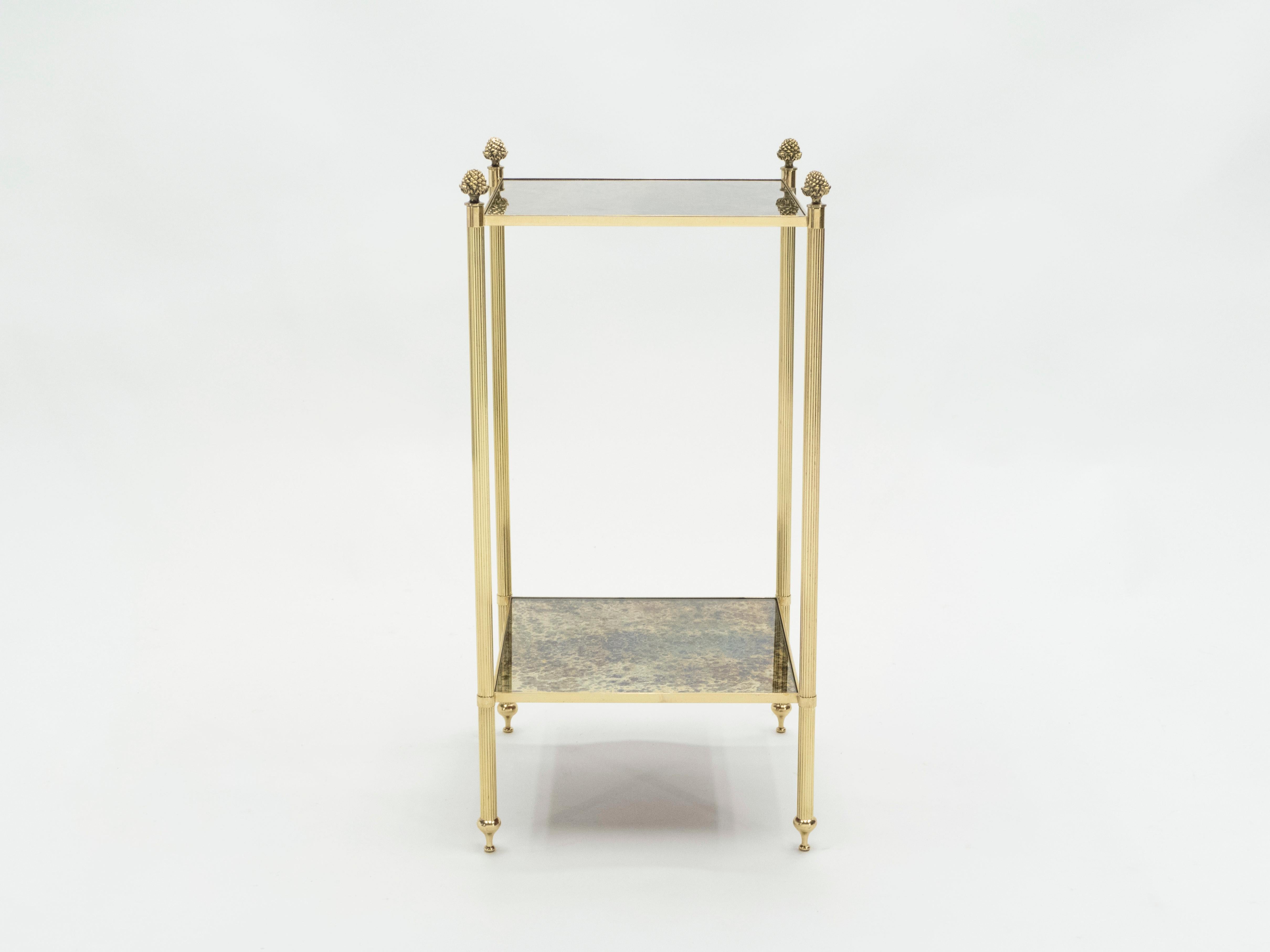Pair of French Maison Jansen Brass Mirrored Two-Tier End Tables, 1960s 7