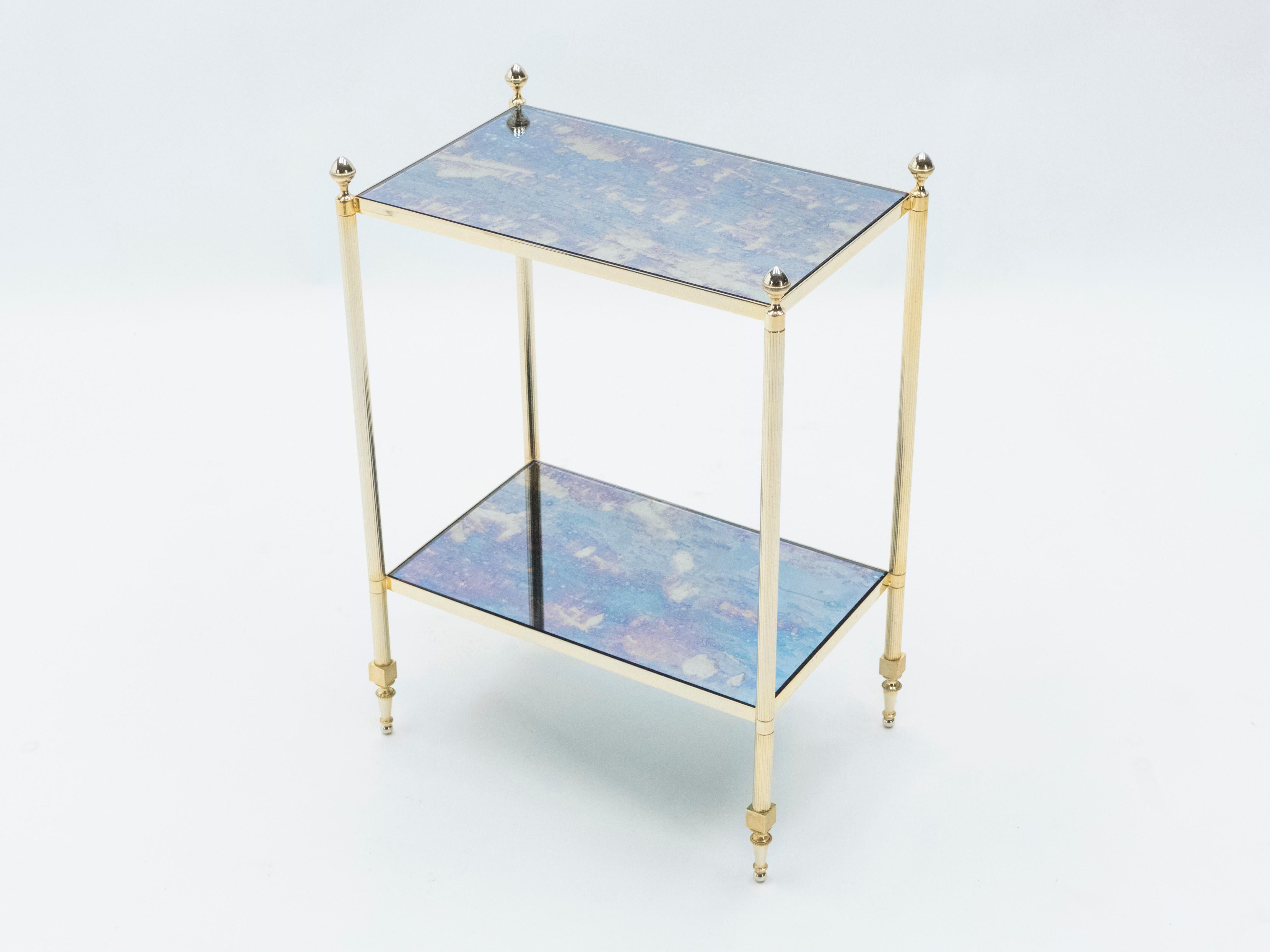 Pair of French Maison Jansen Brass Mirrored Two-Tier End Tables, 1960s 8