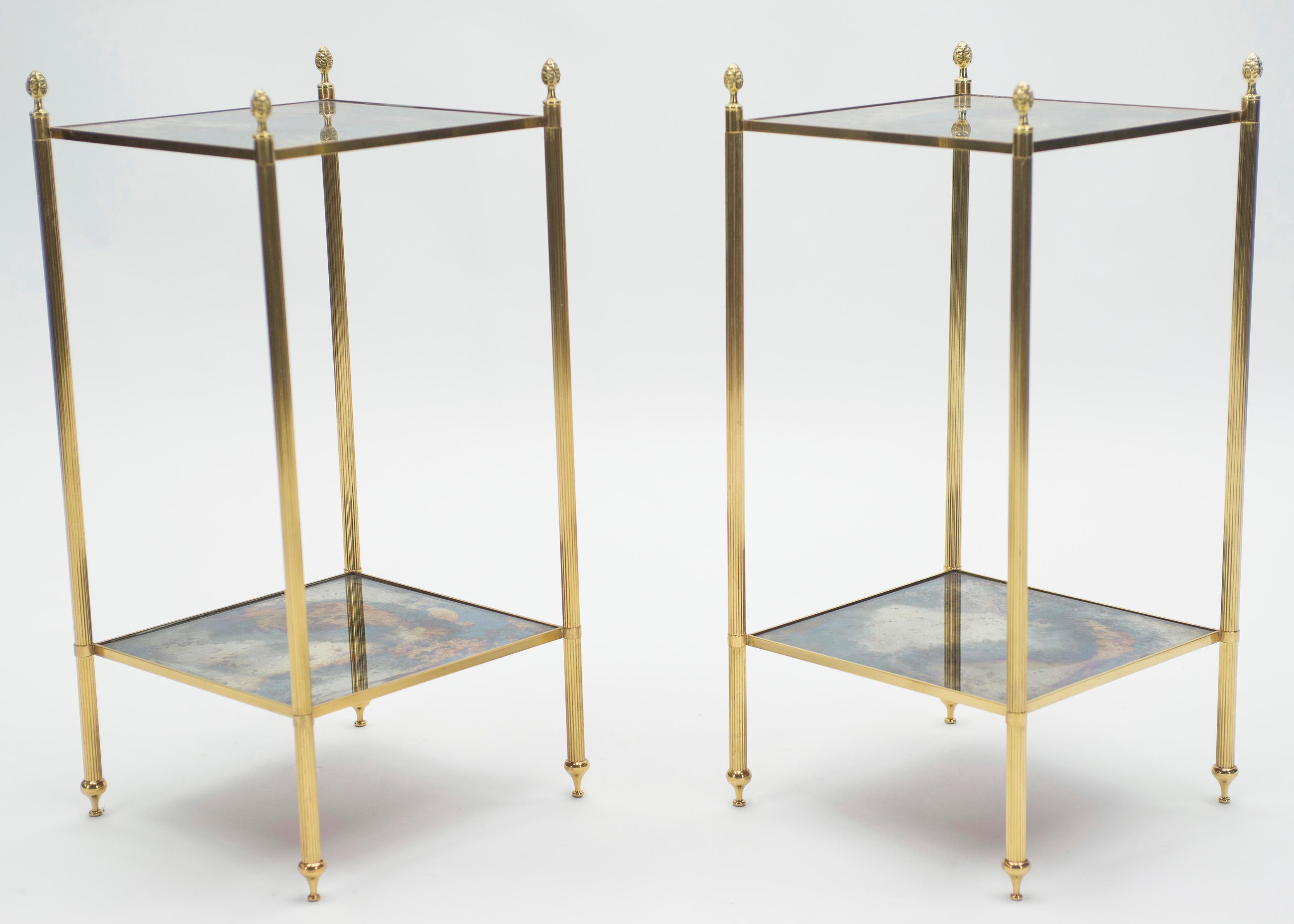 Pair of French Maison Jansen Brass Mirrored Two-Tier End Tables, 1960s 10