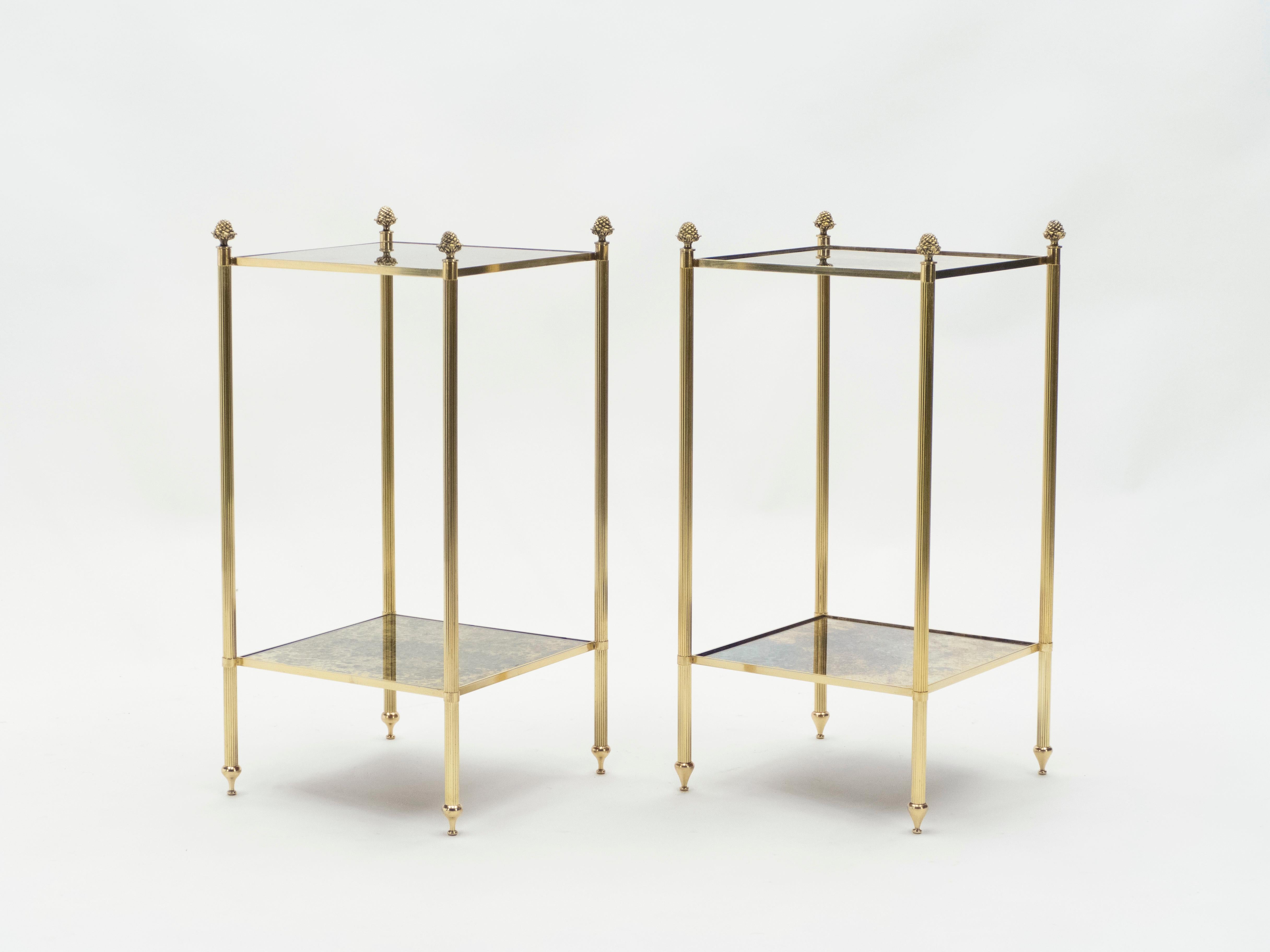 Pair of French Maison Jansen Brass Mirrored Two-Tier End Tables, 1960s 11