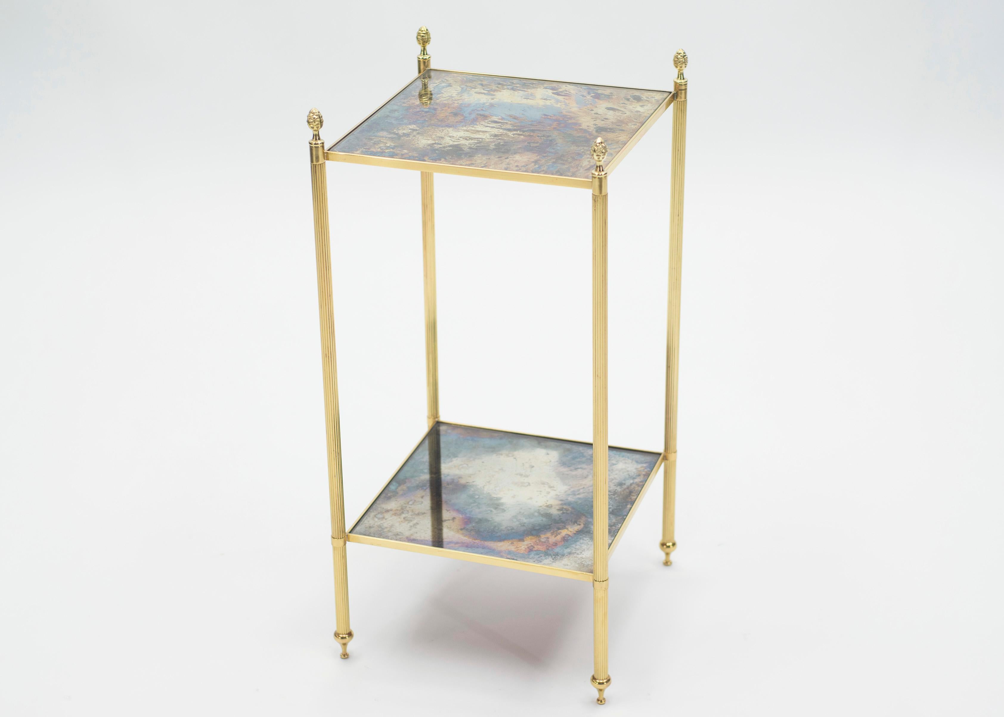 Pair of French Maison Jansen Brass Mirrored Two-Tier End Tables, 1960s 3