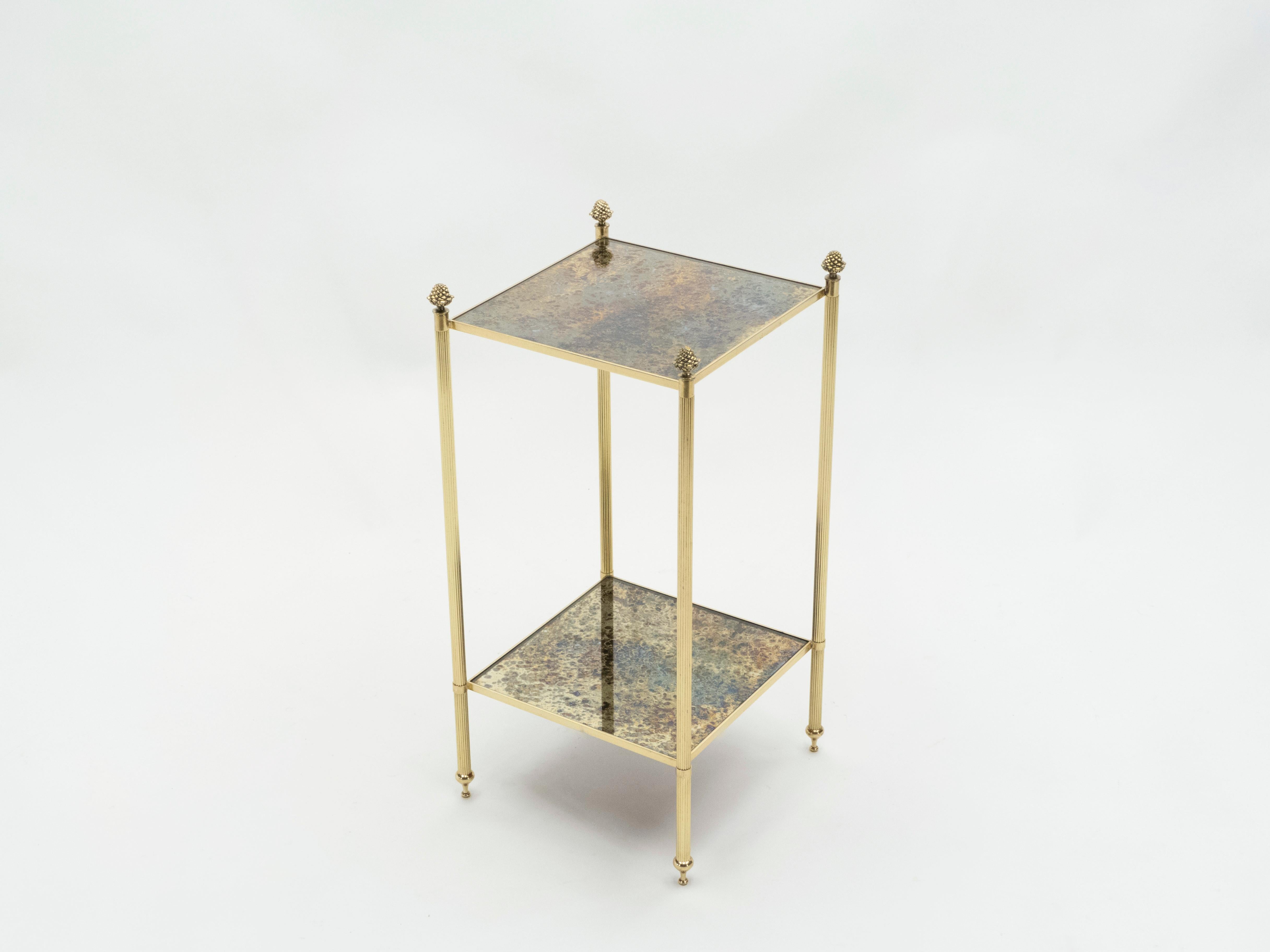 Pair of French Maison Jansen Brass Mirrored Two-Tier End Tables, 1960s 4