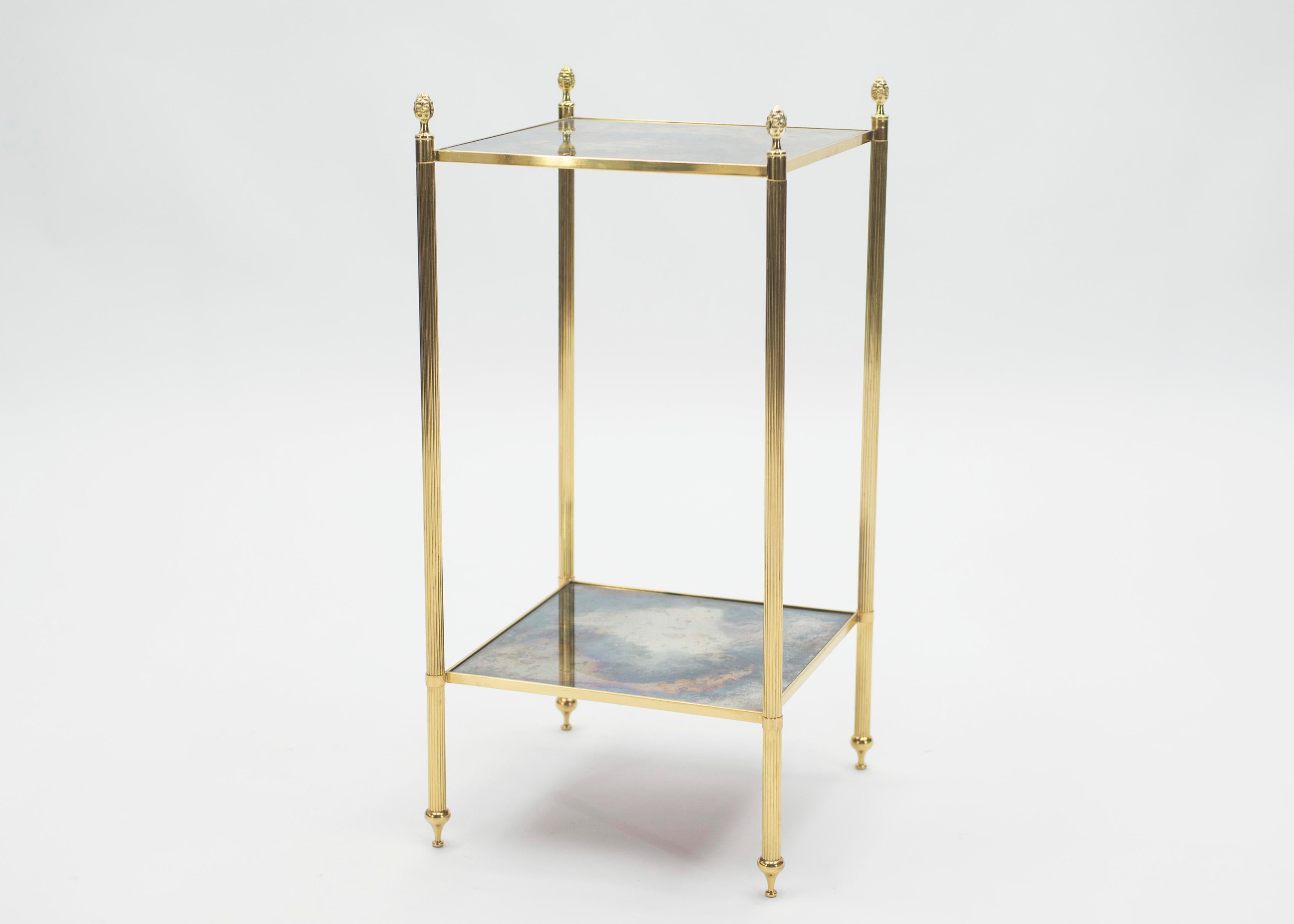 Pair of French Maison Jansen Brass Mirrored Two-Tier End Tables, 1960s 4