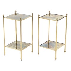 Pair of French Maison Jansen Brass Mirrored Two-Tier End Tables, 1960s