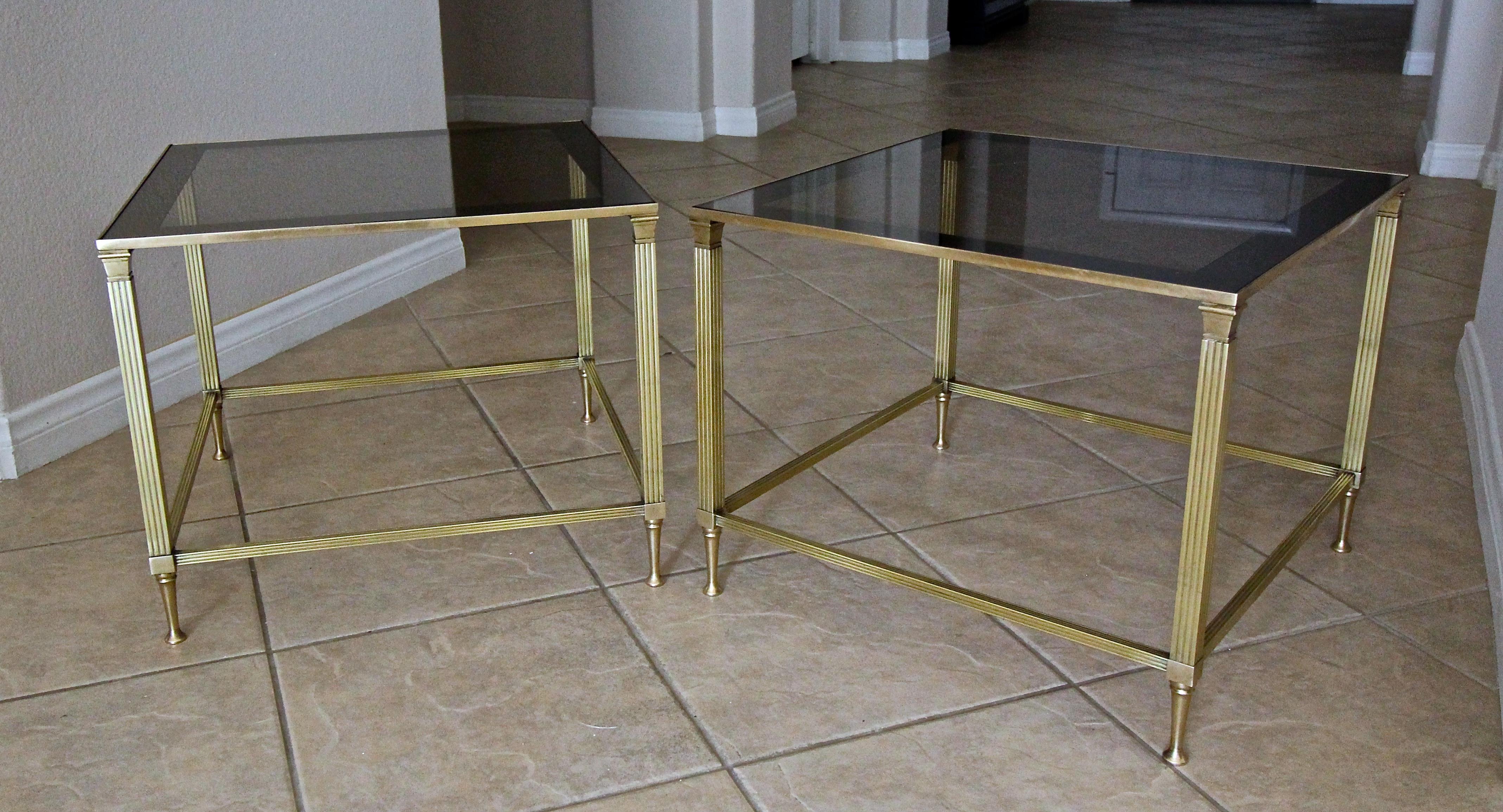 Pair of French Maison Jansen Brass Side or End Tables In Good Condition In Palm Springs, CA