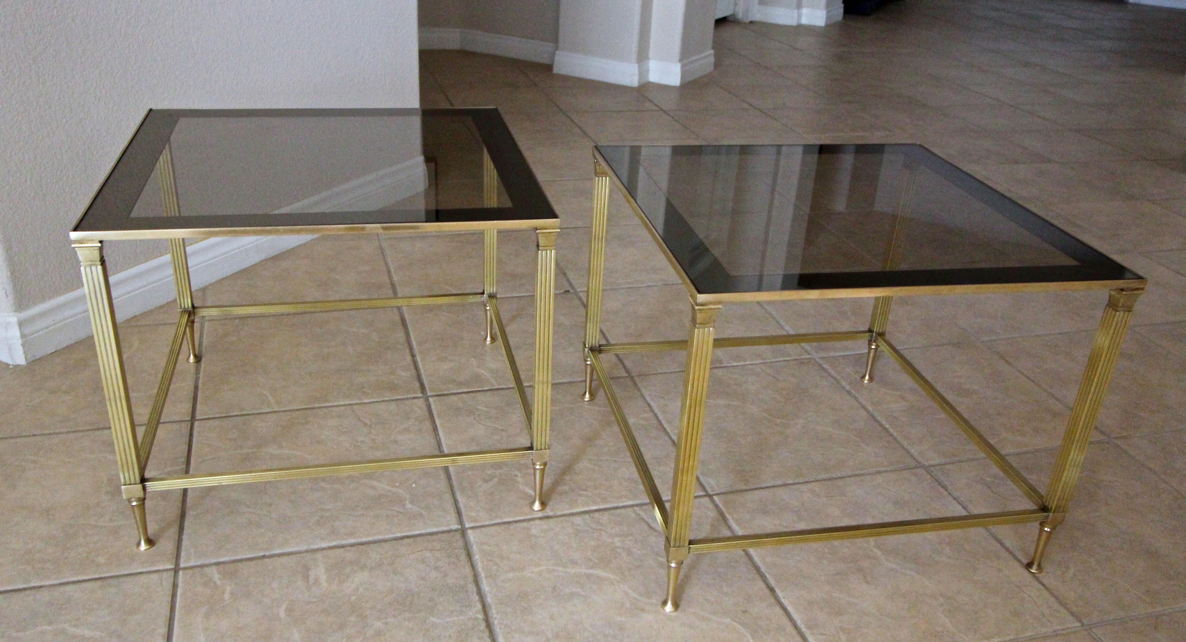 Mid-20th Century Pair of French Maison Jansen Brass Side or End Tables