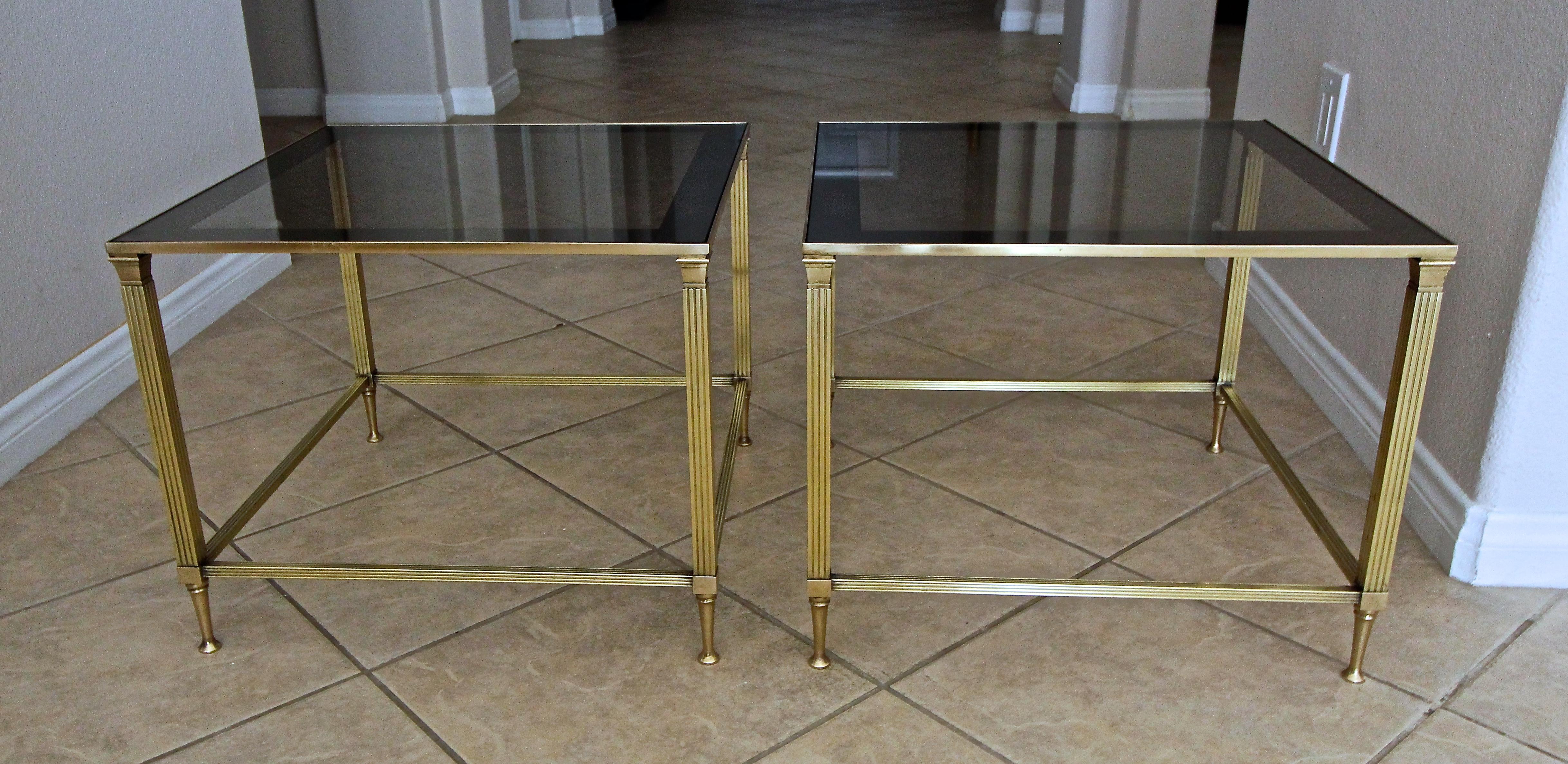 Pair of French Maison Jansen Brass Side or End Tables 1