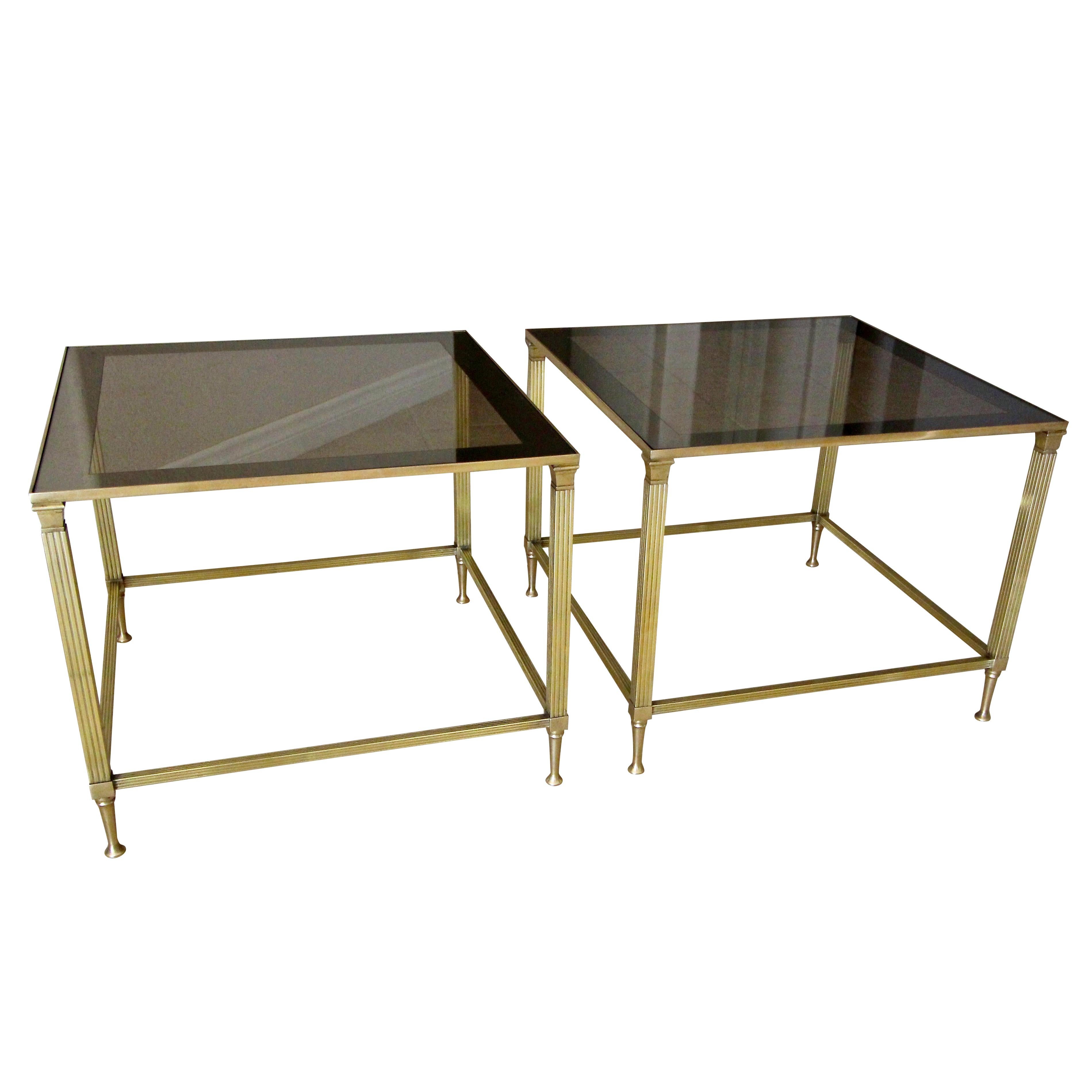 Pair of French Maison Jansen Brass Side or End Tables