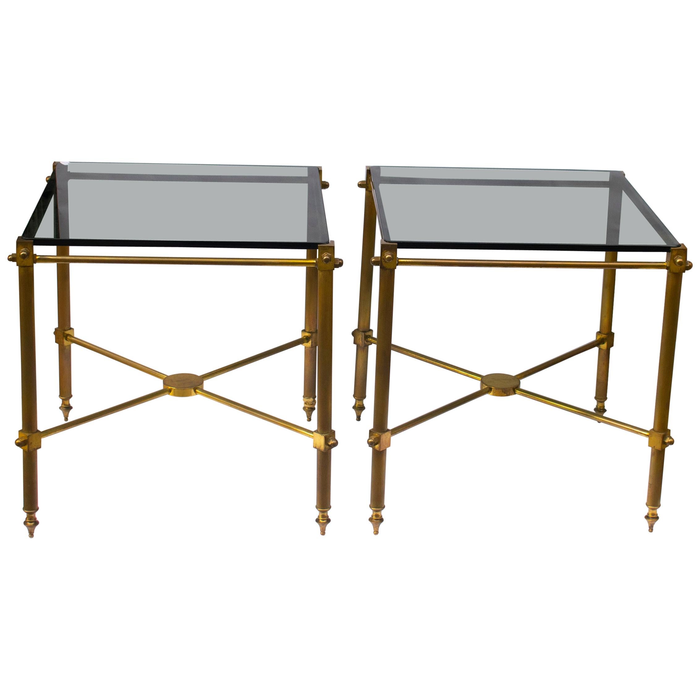 Pair of French Maison Jansen Brass Side Tables, France, 1960's