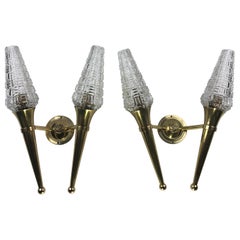 Pair of French Maison Jansen Brass Two-Armed Wall Sconces