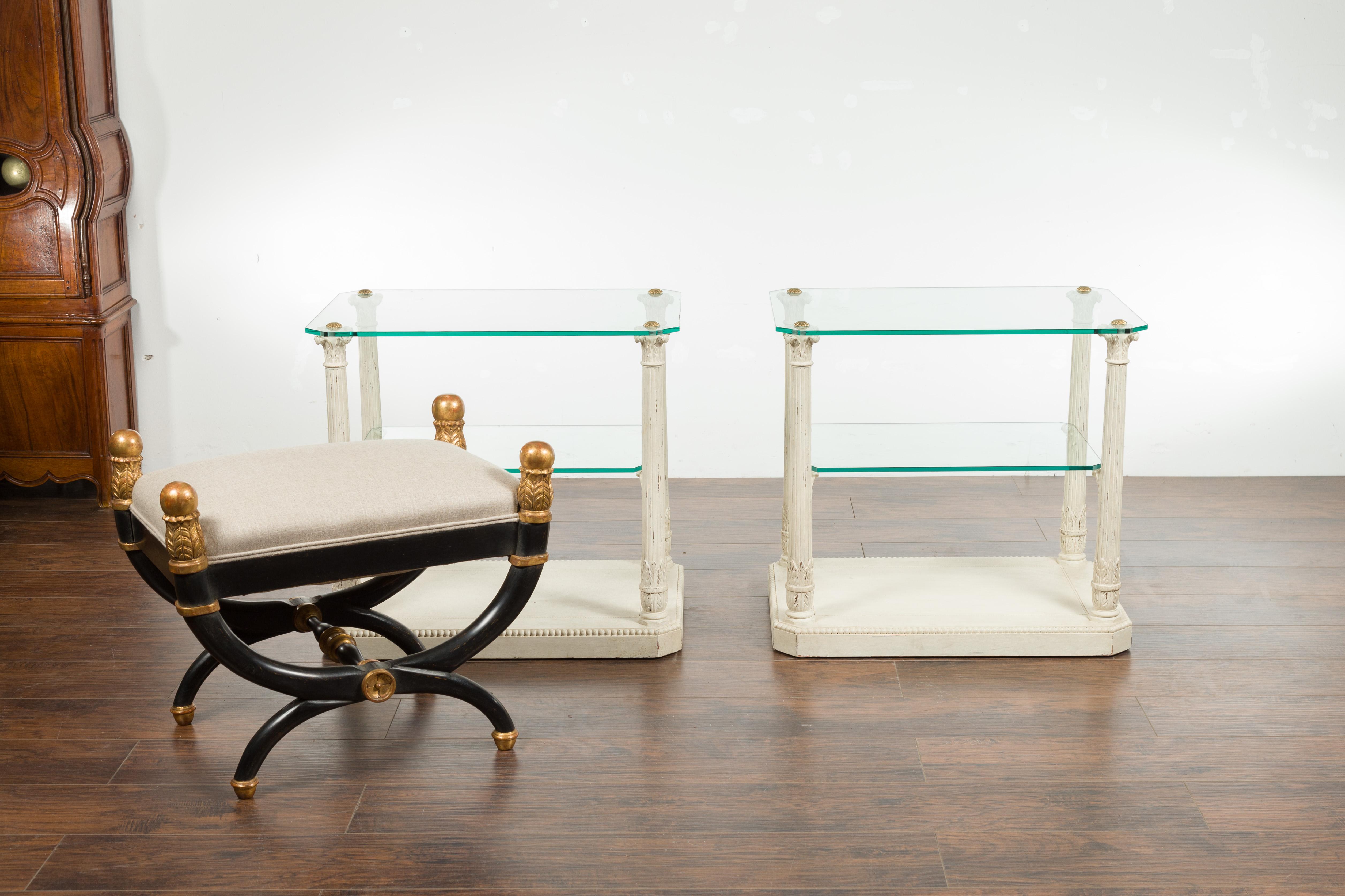 Pair of French Maison Jansen Glass Top Column Tables with Corinthian Capitals For Sale 6