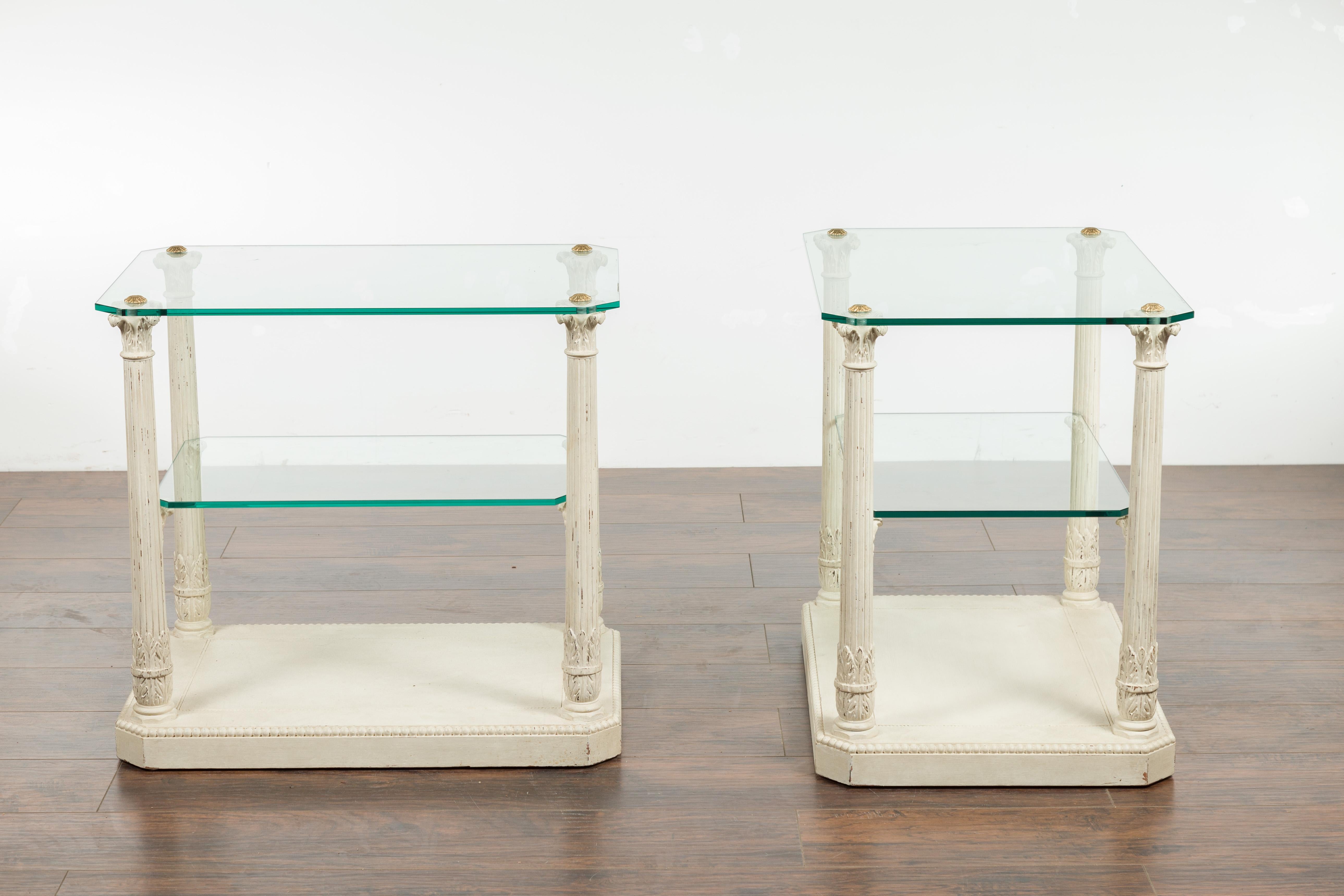 Pair of French Maison Jansen Glass Top Column Tables with Corinthian Capitals For Sale 7