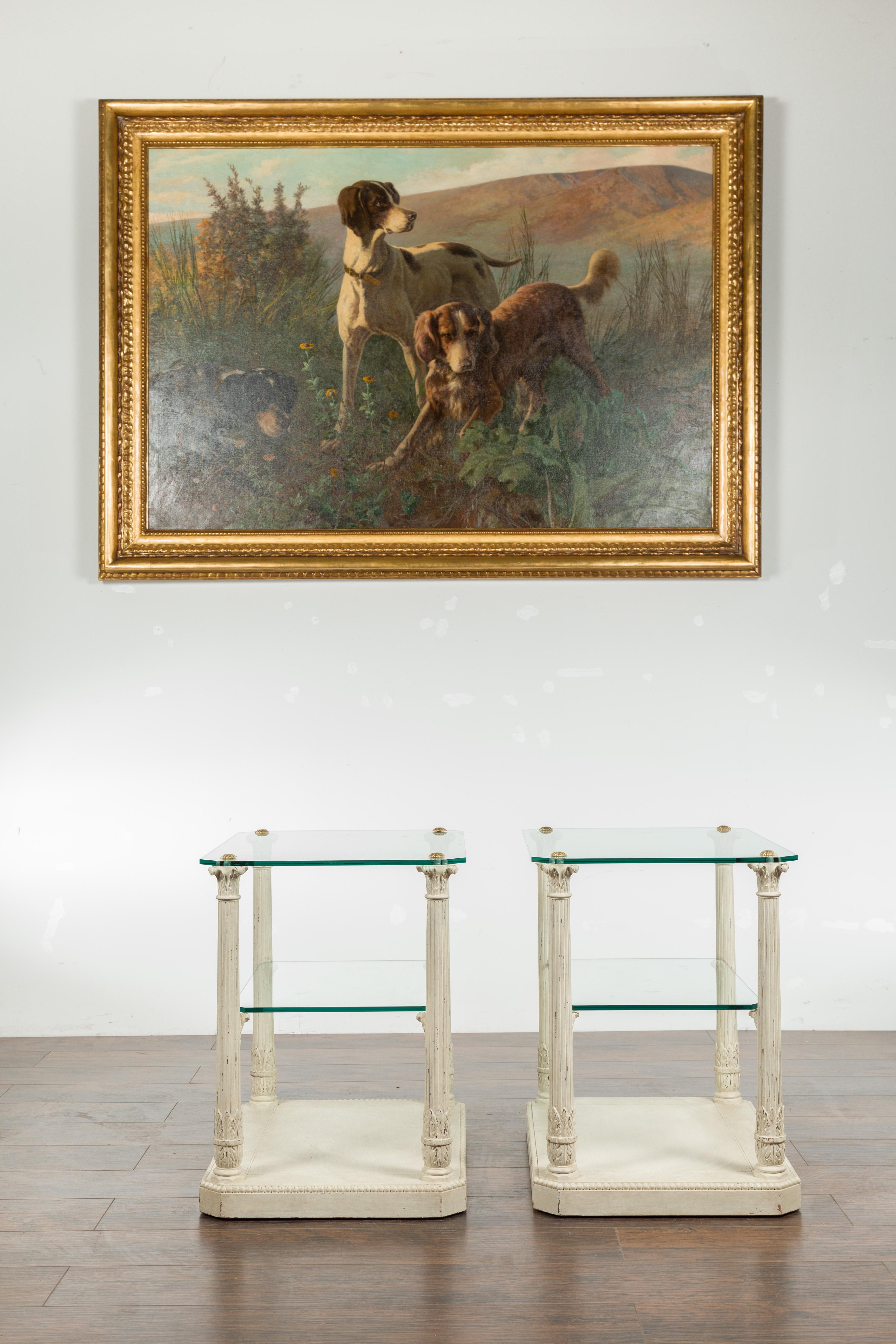 Paar französische Säulentische mit Glasplatte von Maison Jansen und korinthischen Kapitellen im Angebot 9