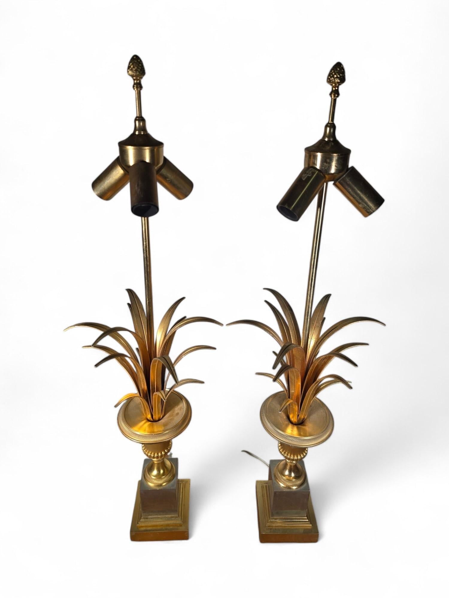 Pair of French Maison Jansen Pineapple Lamps For Sale 9