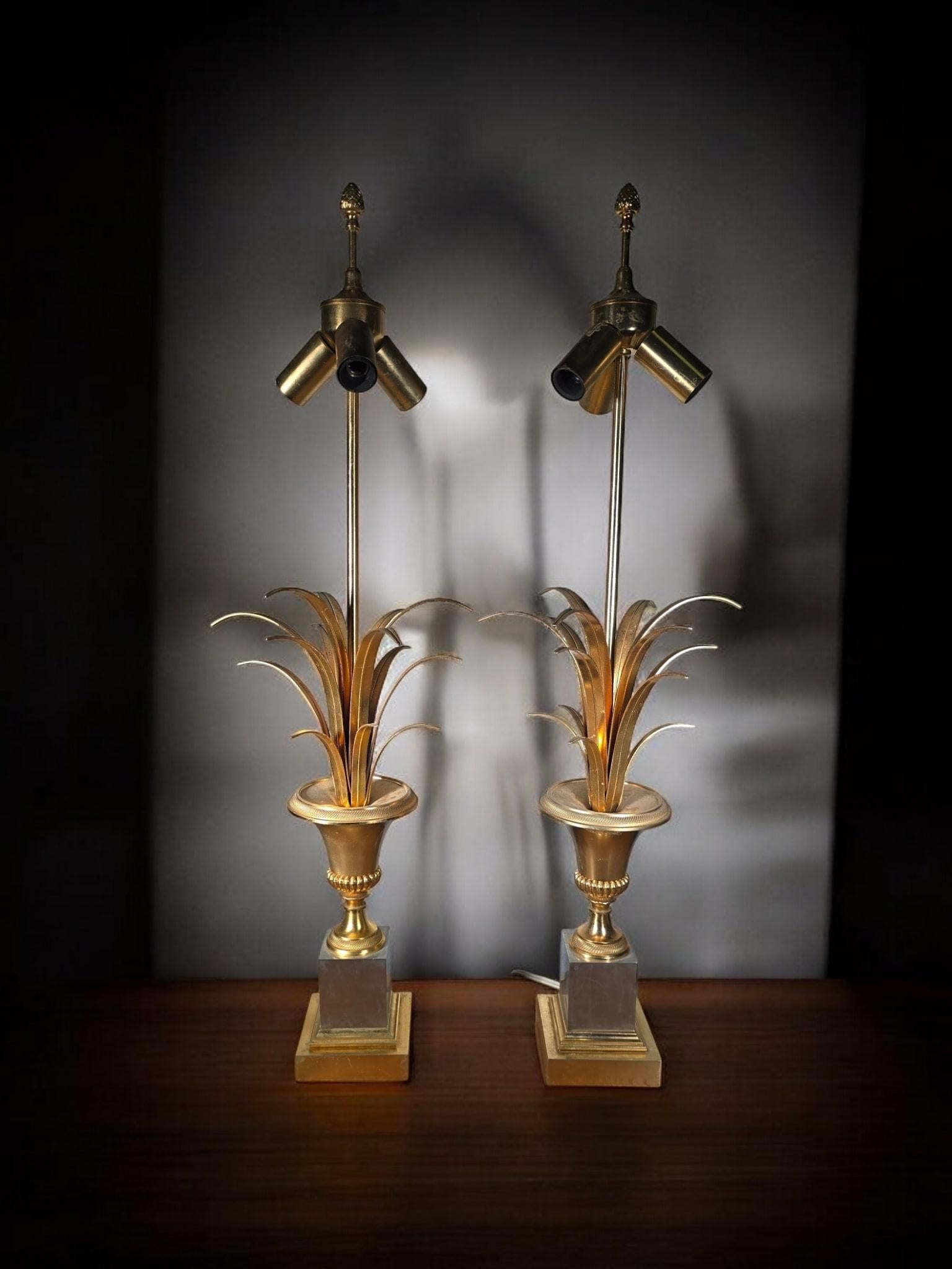 Mid-20th Century Pair of French Maison Jansen Pineapple Lamps For Sale