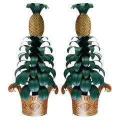 Pair of French Maison Jansen Pineapple Tole Wall Sconces, 1950s
