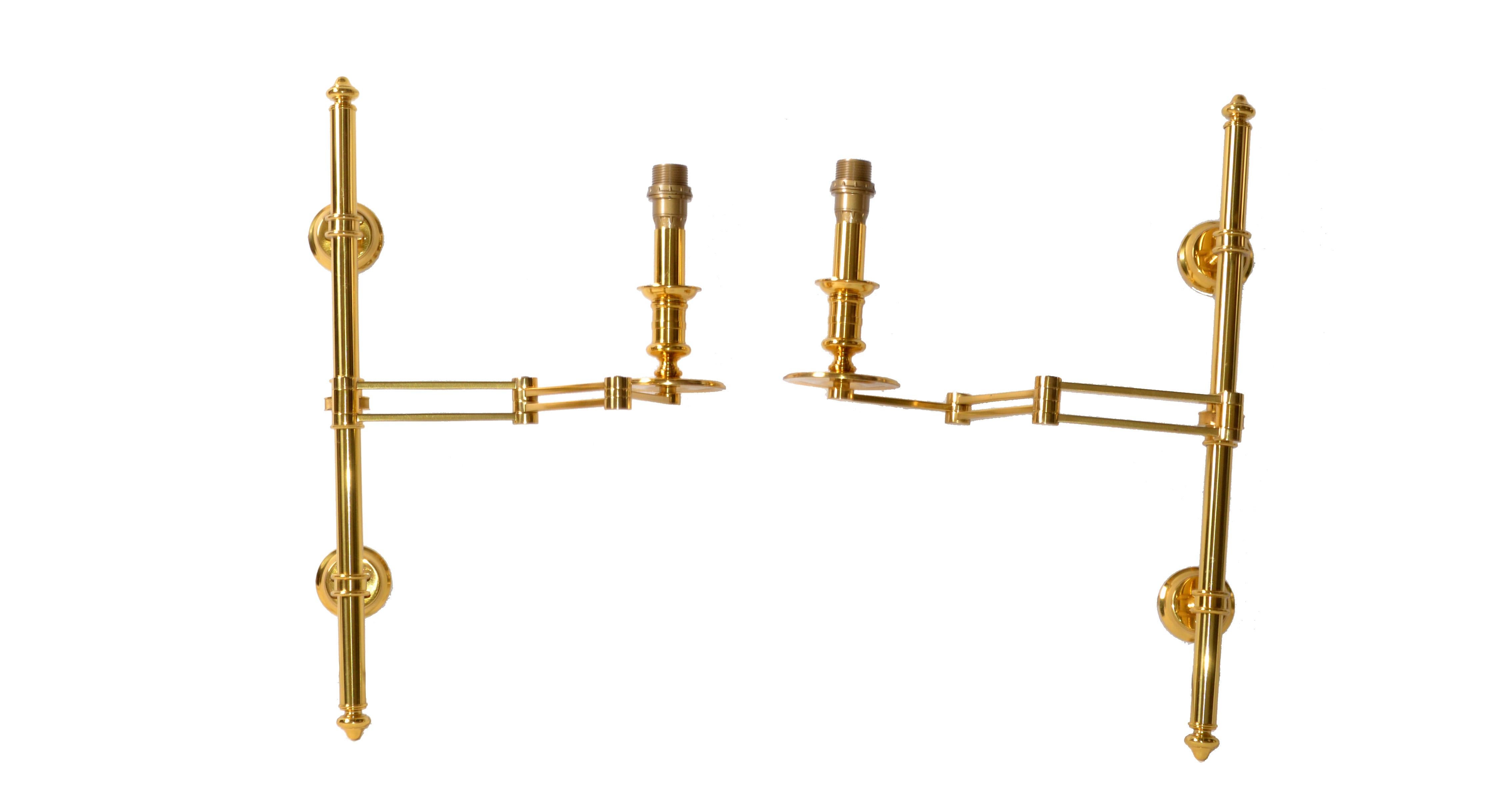 Pair of French Maison Jansen Retractable Wall Sconces, 3 pairs Available  4