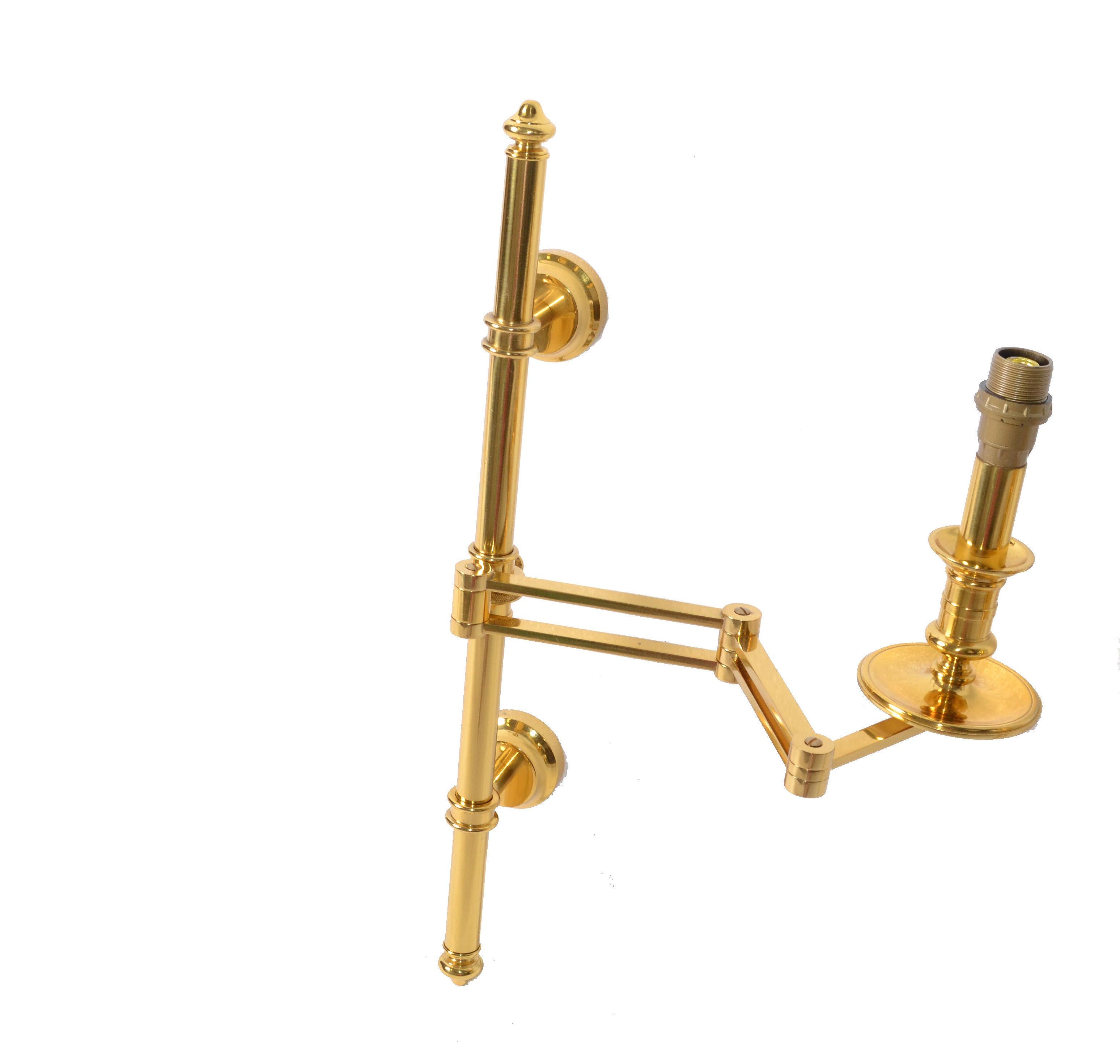 Brass Pair of French Maison Jansen Retractable Wall Sconces, 3 pairs Available 