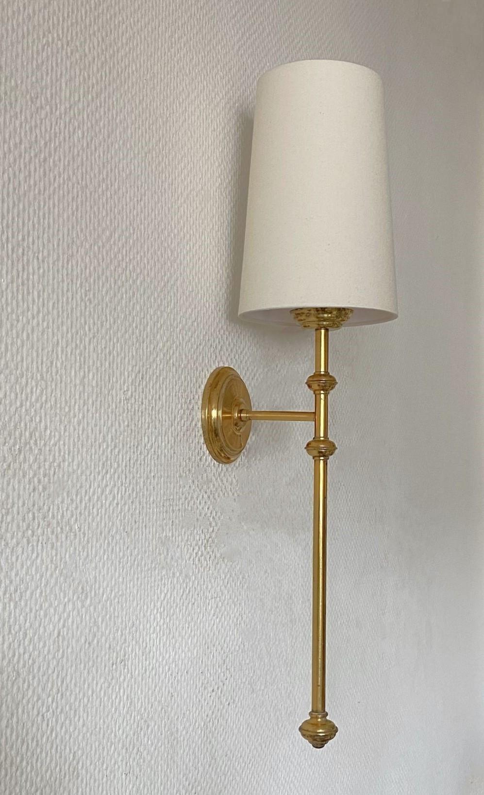 20th Century Pair of French Maison Jansen Style Brass Wall Sconces, Wall Lights