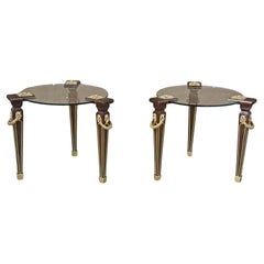 Pair of French Maison Jansen Style Bronze Mounted Tripodial End Tables 