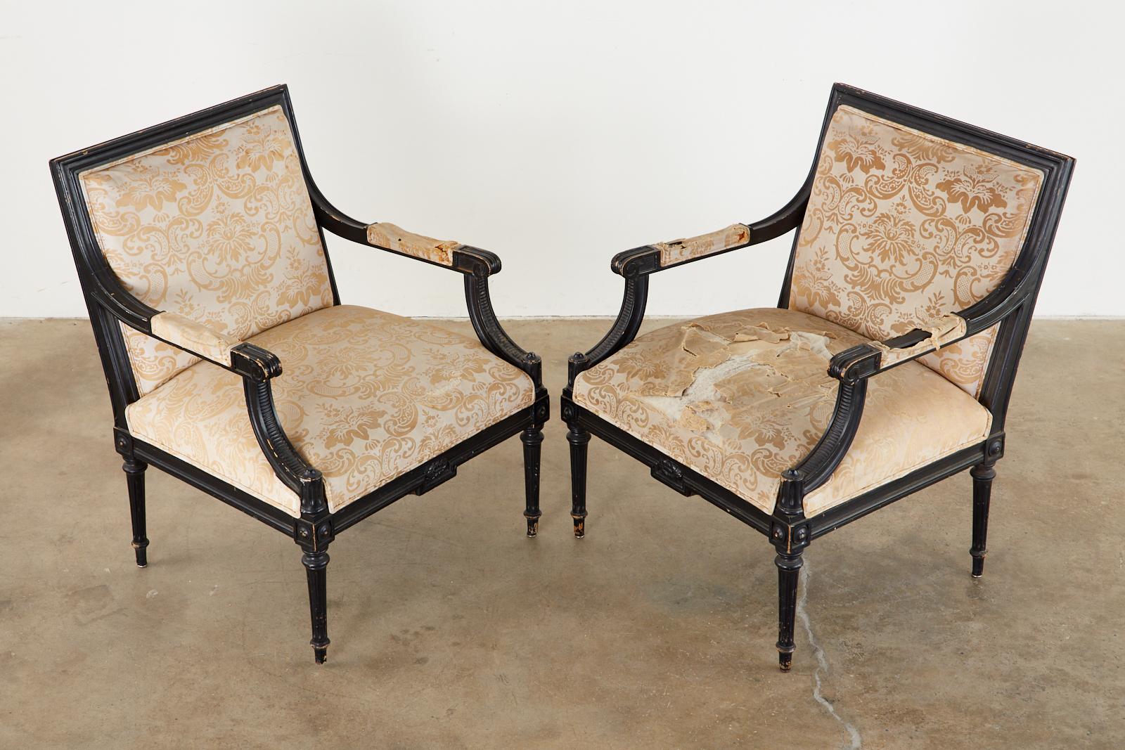 20th Century Pair of French Maison Jansen Style Fauteuil Armchairs