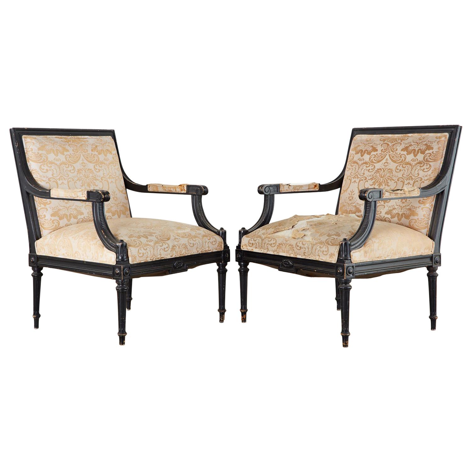 Pair of French Maison Jansen Style Fauteuil Armchairs