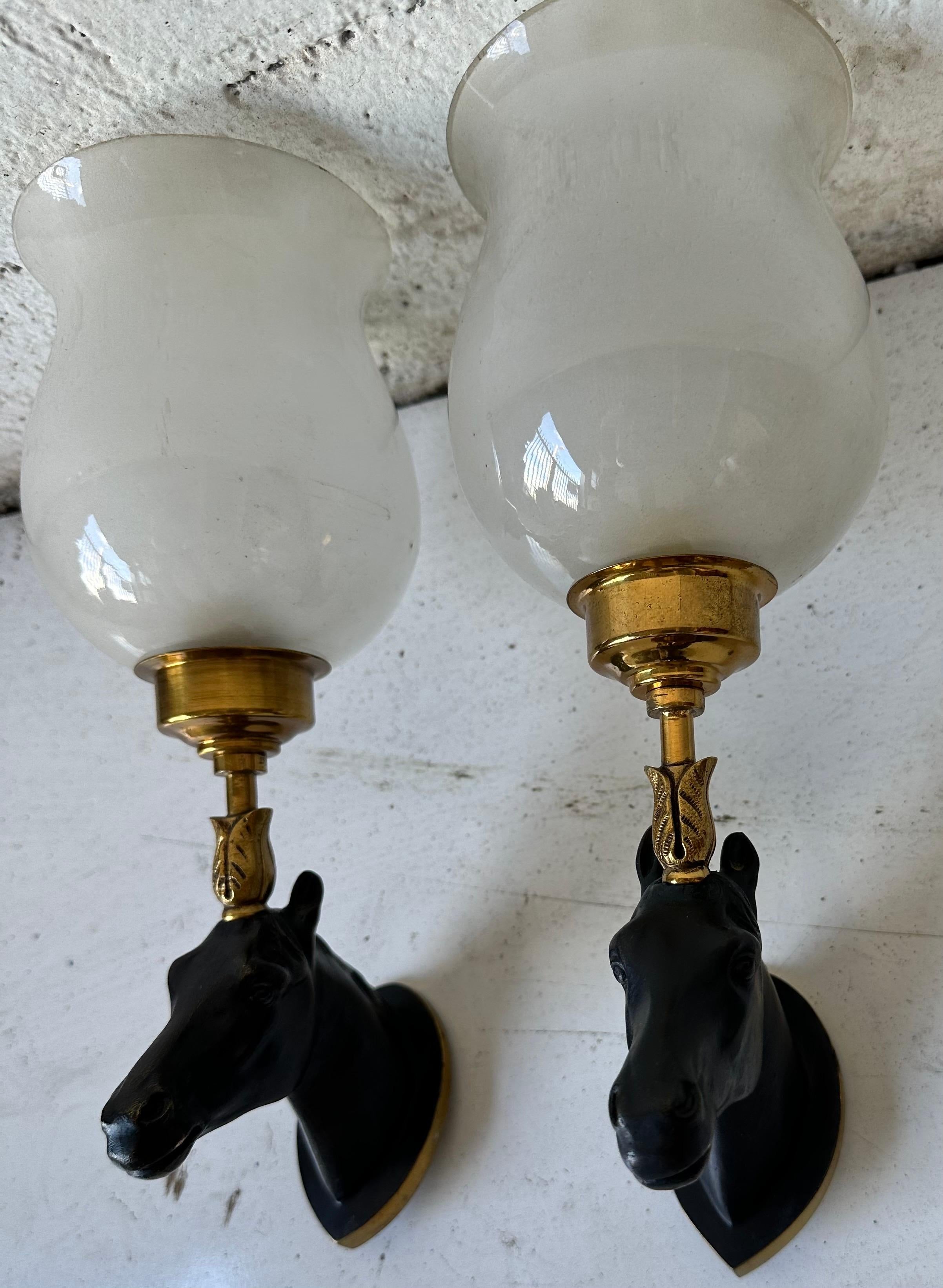 Coppia di lampade a cavallo francesi in bronzo della Maison Lancel, 2 coppie disponibili in vendita 1