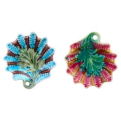Pair of French Majolica Dish Leaf Onnaing, circa 1890