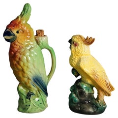 Pair of French Majolica Figural Pottery Exotic Birds C1940