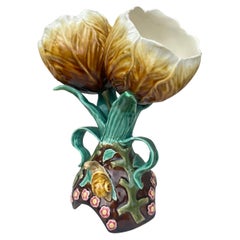 Pair of French Majolica Flowers Vases & Snails Choisy Le Roi, Circa 1890