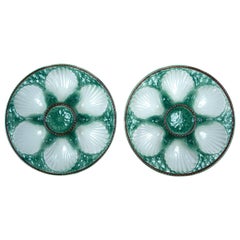Pair of French Majolica Oyster Plates, Late 19th Century