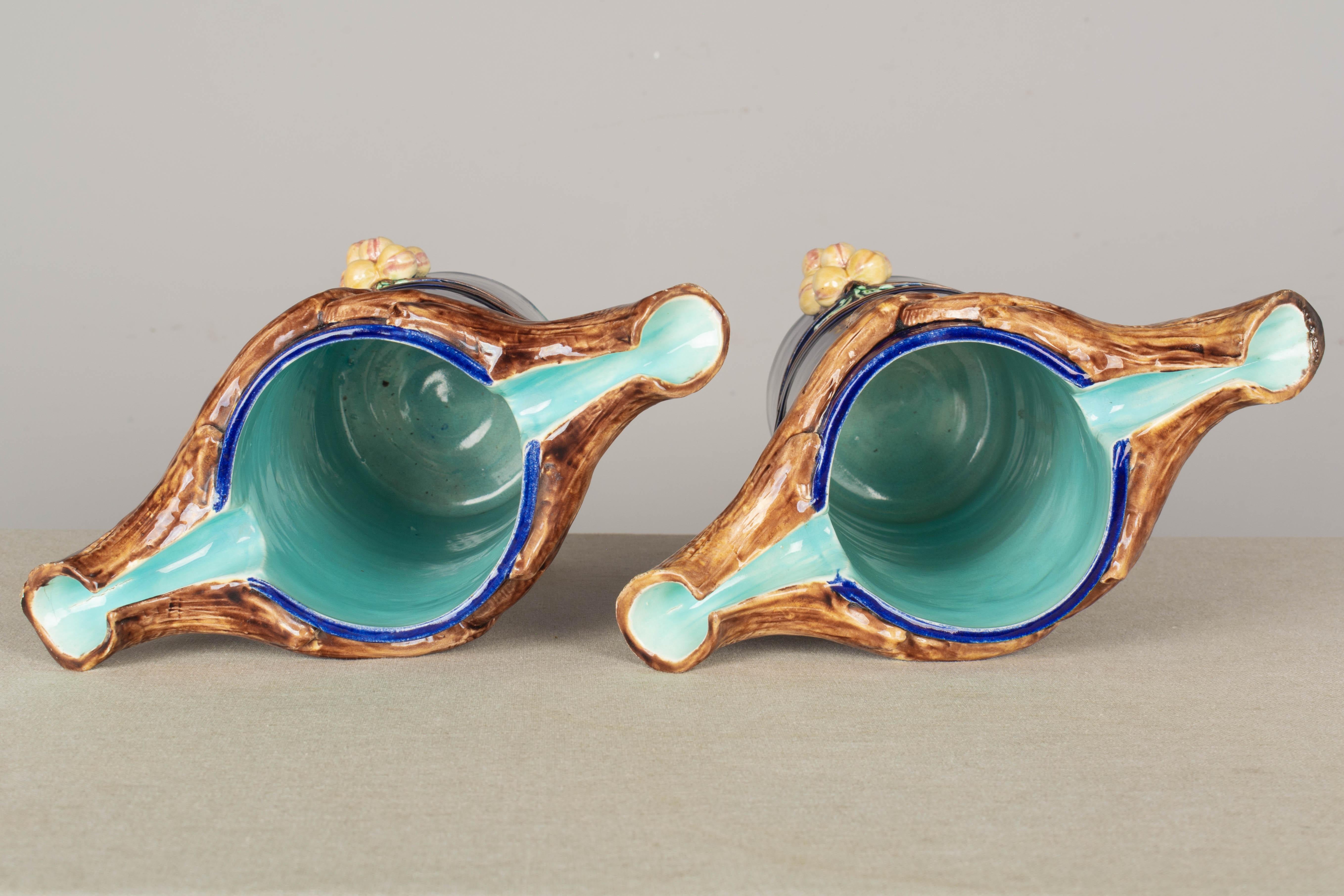 Pair of French Majolica Pitchers or Vases For Sale 4