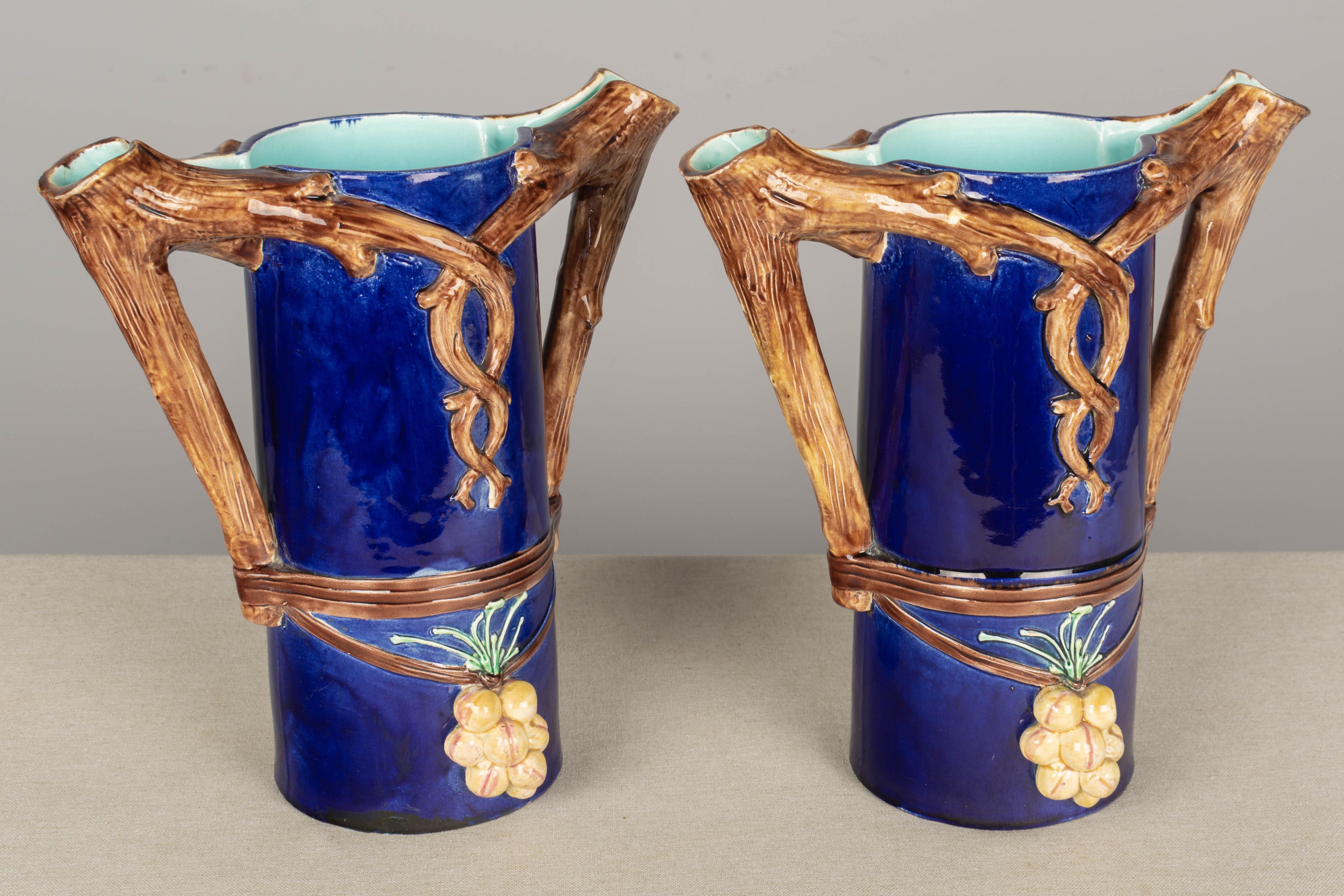 Pair of French Majolica Pitchers or Vases In Good Condition For Sale In Winter Park, FL