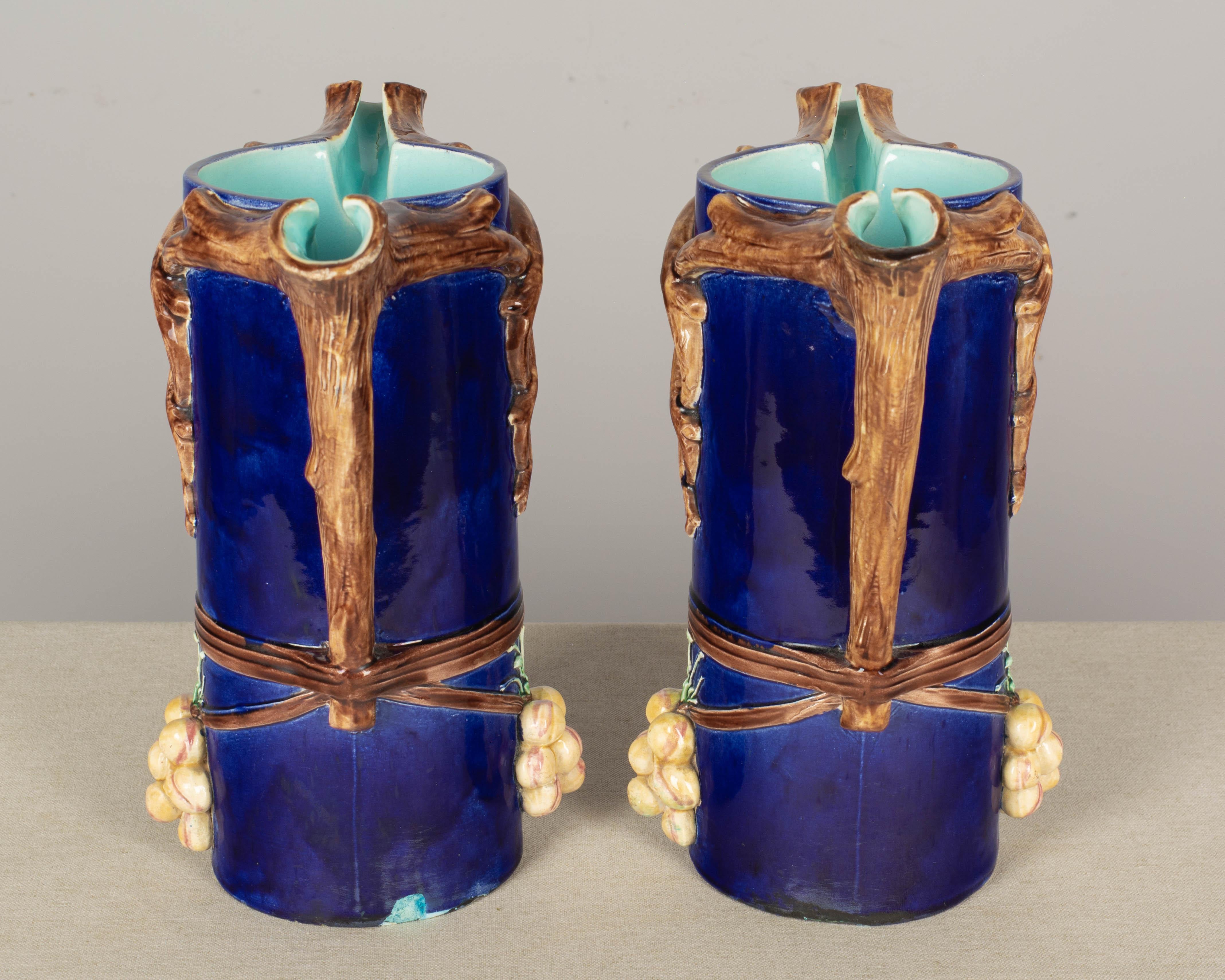 Pair of French Majolica Pitchers or Vases For Sale 1