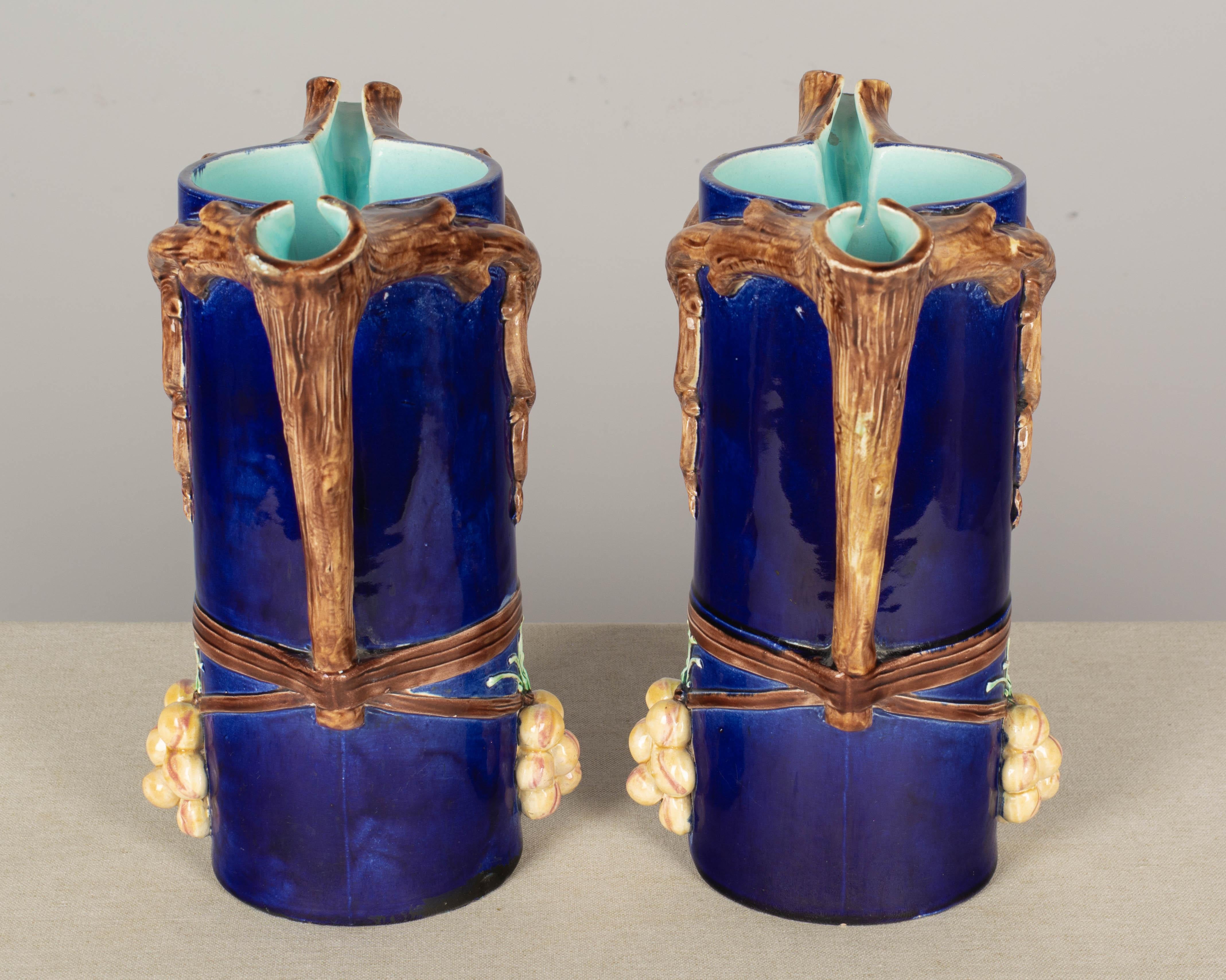 Pair of French Majolica Pitchers or Vases For Sale 2