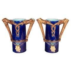 Antique Pair of French Majolica Pitchers or Vases