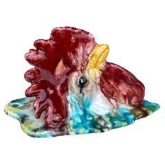 Pair of French Majolica Roosters Wall Pockets, circa 1920