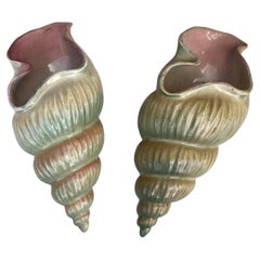 Pair of French Majolica Shells Wall Pockets Circa 1900